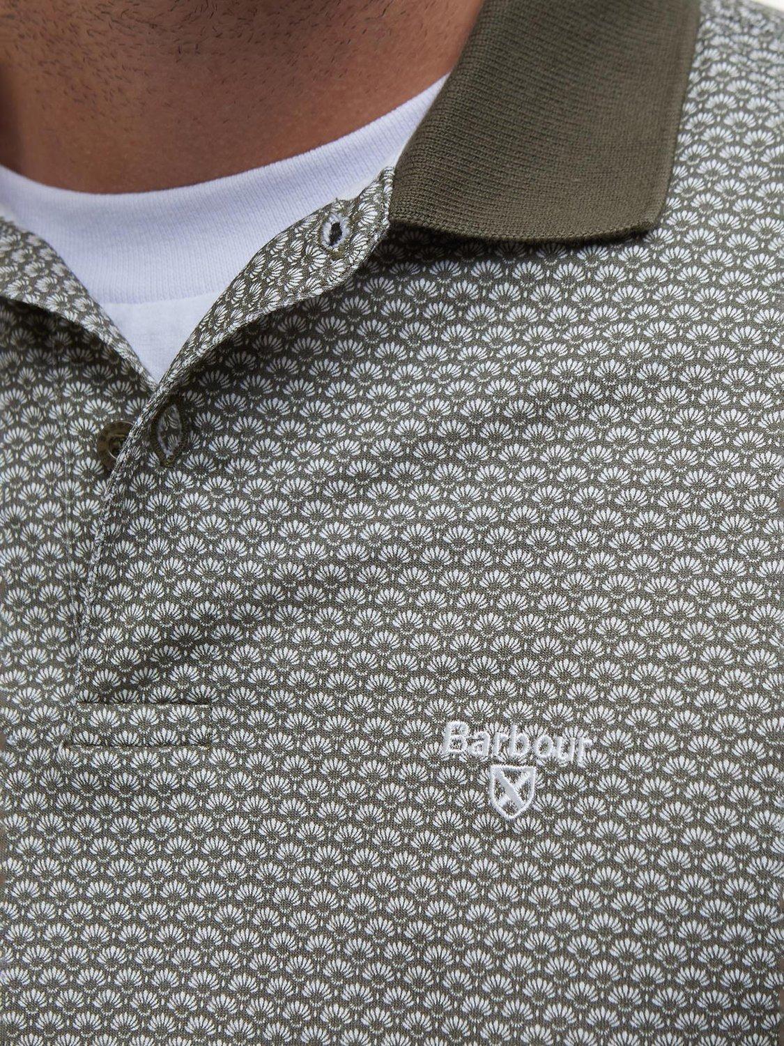 Product image 6 of 6, which shows Barbour Cotton Shell Print Polo Shirt, Uniform Green, S
