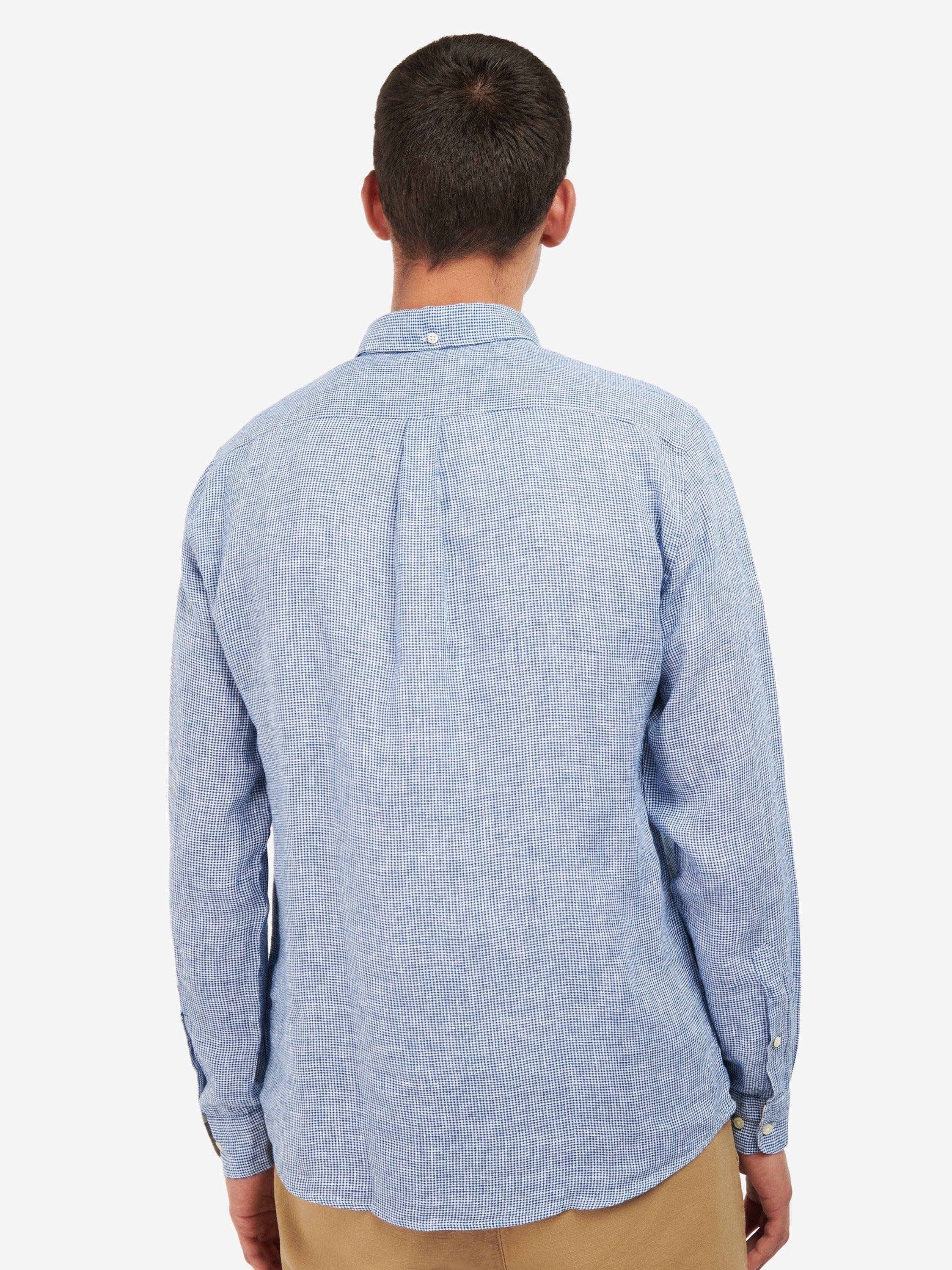 Product image 2 of 7, which shows Barbour Linton Long Sleeve Linen Tailored Shirt, Navy, S