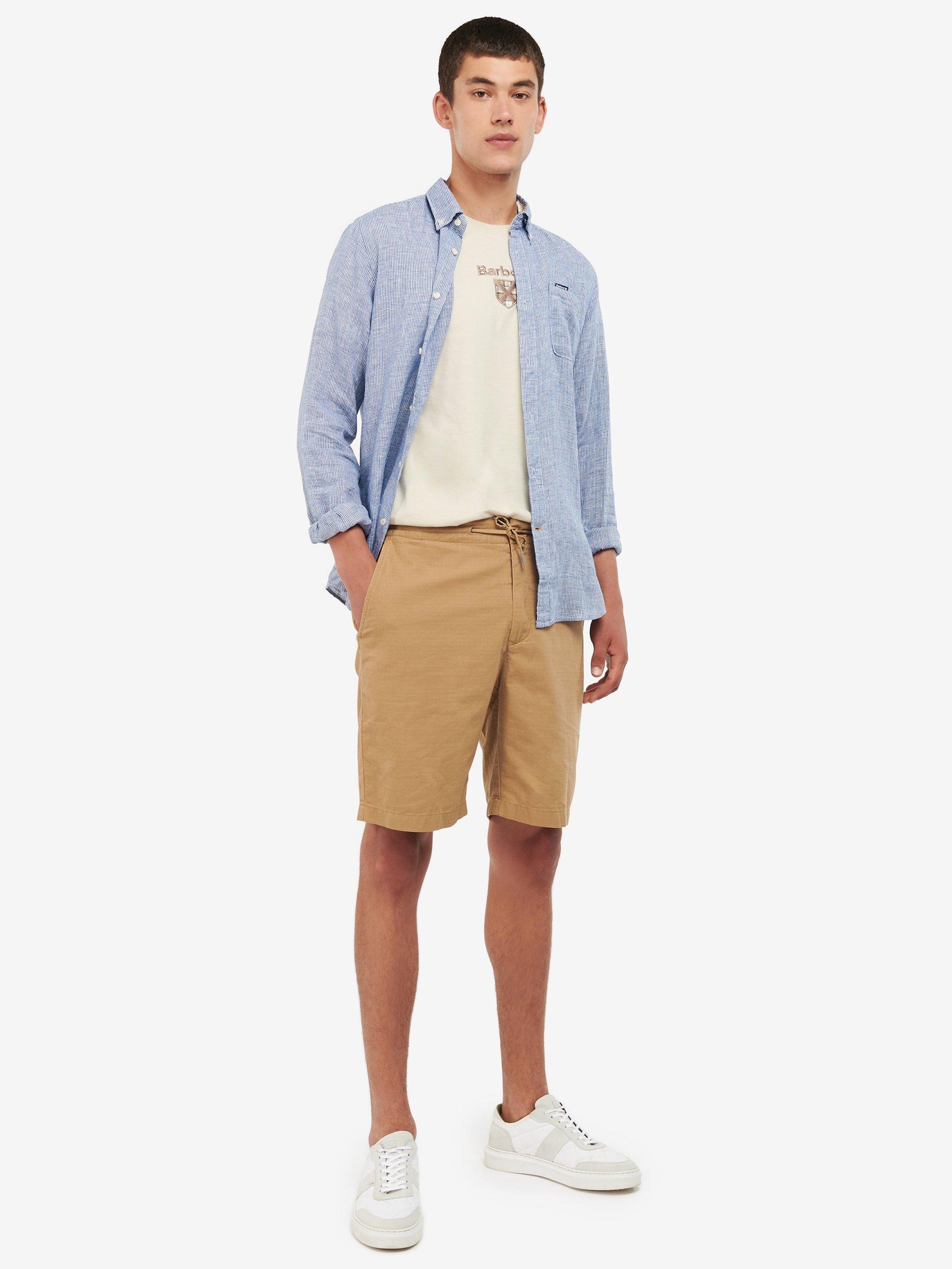 Product image 3 of 7, which shows Barbour Linton Long Sleeve Linen Tailored Shirt, Navy, S
