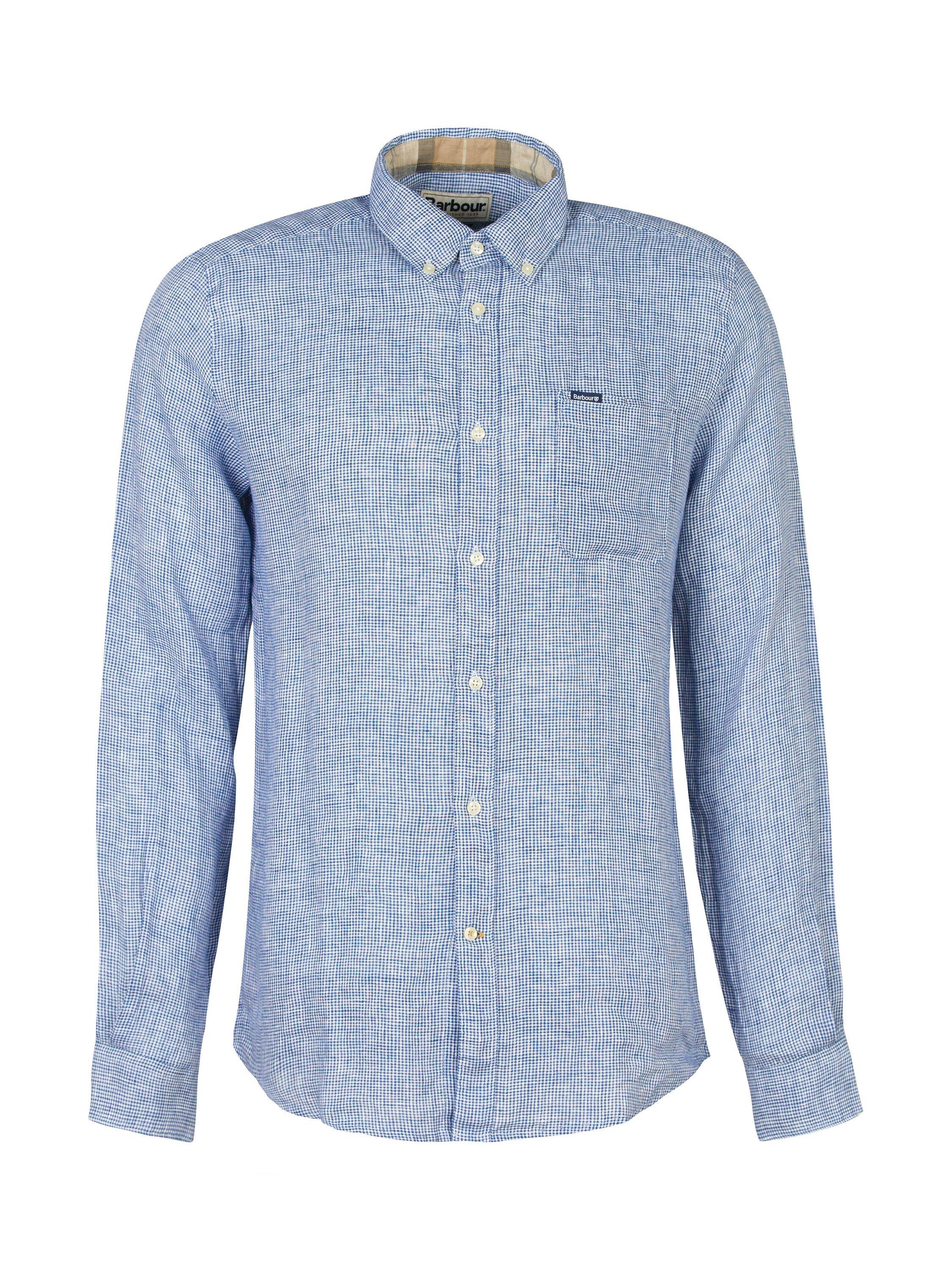 Product image 4 of 7, which shows Barbour Linton Long Sleeve Linen Tailored Shirt, Navy, S
