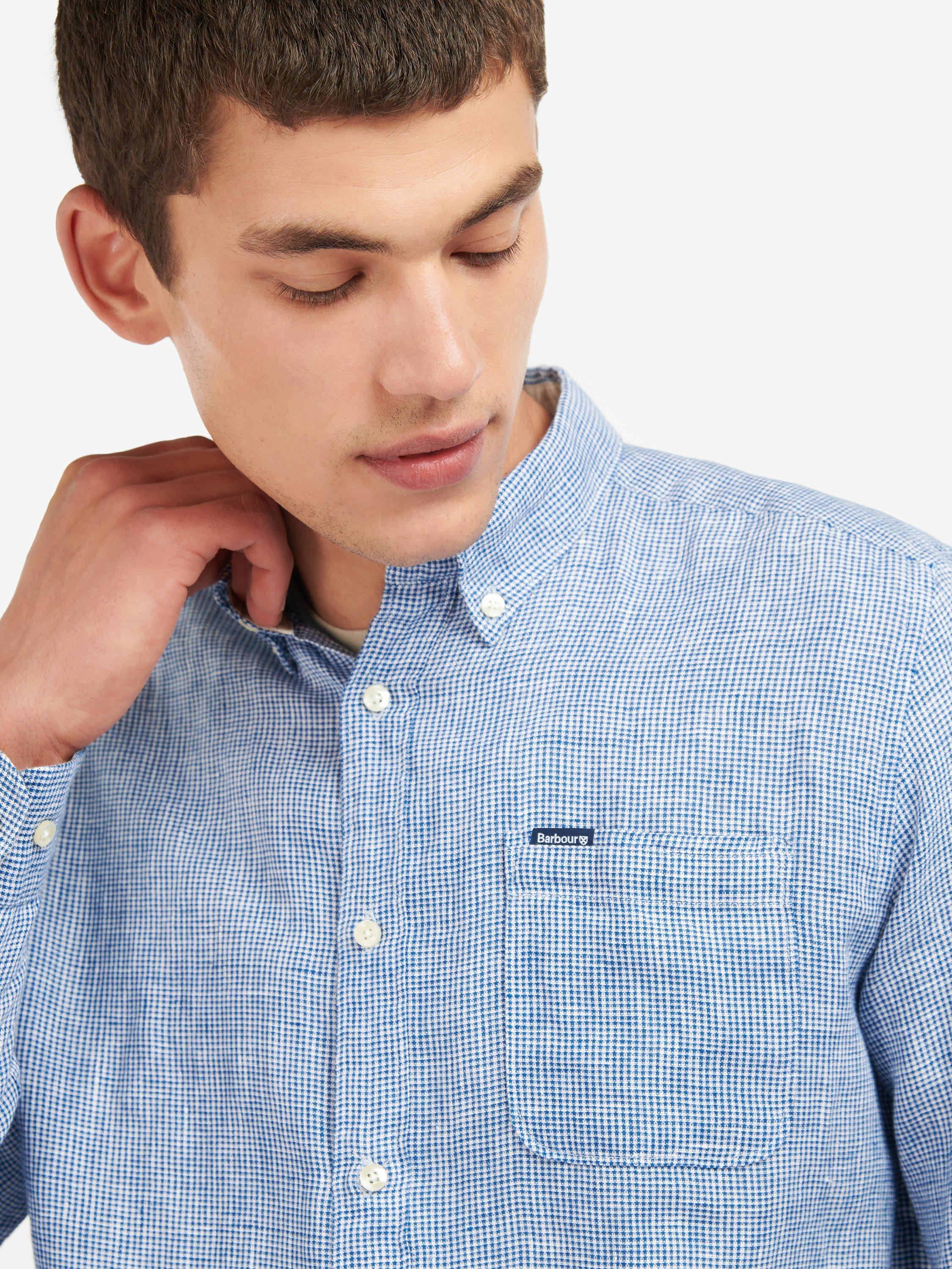 Product image 5 of 7, which shows Barbour Linton Long Sleeve Linen Tailored Shirt, Navy, S