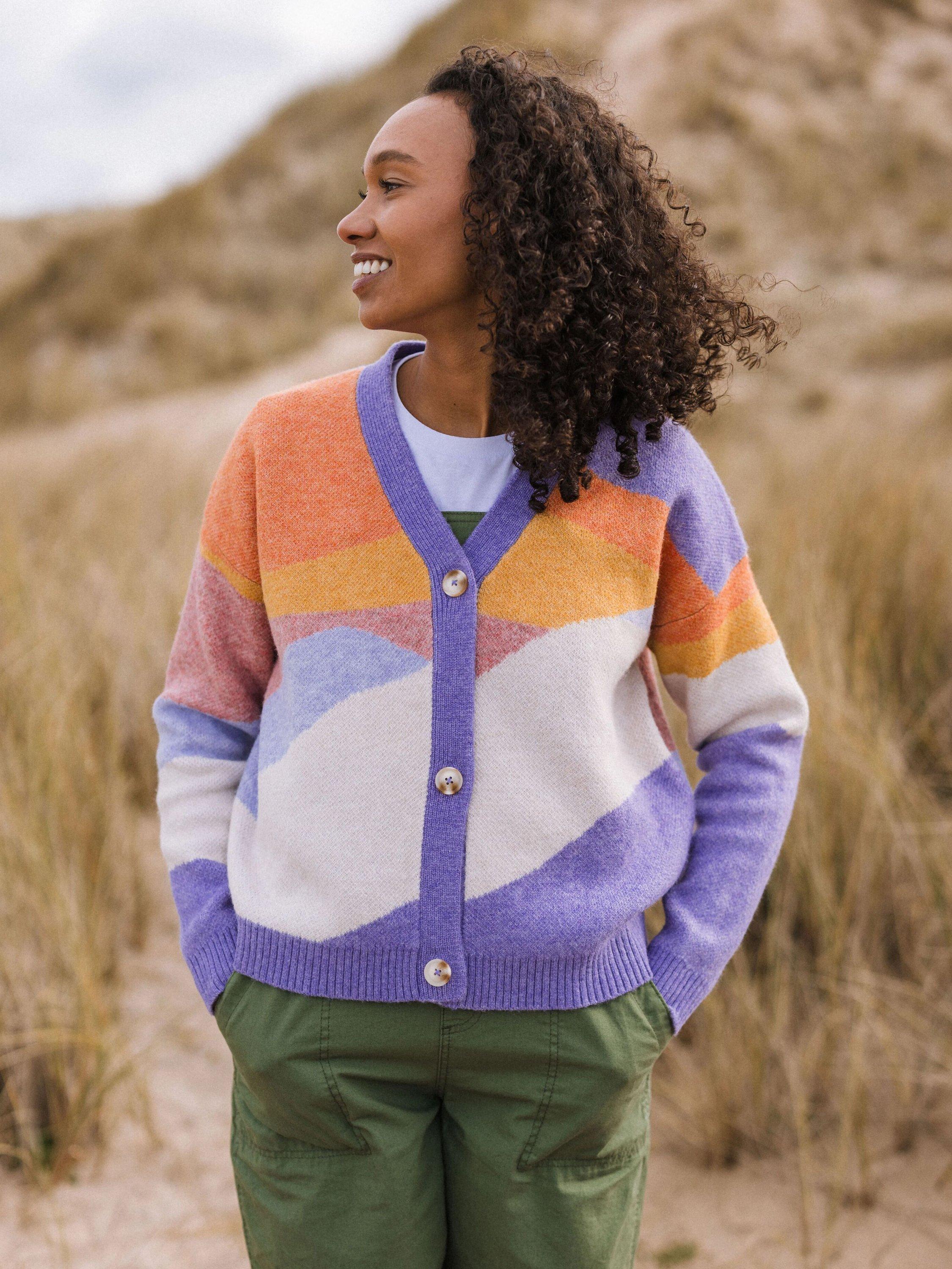 Product image 1 of 7, which shows Passenger Scenic Recycled Knit Cardigan, Sunrise Orange, XL