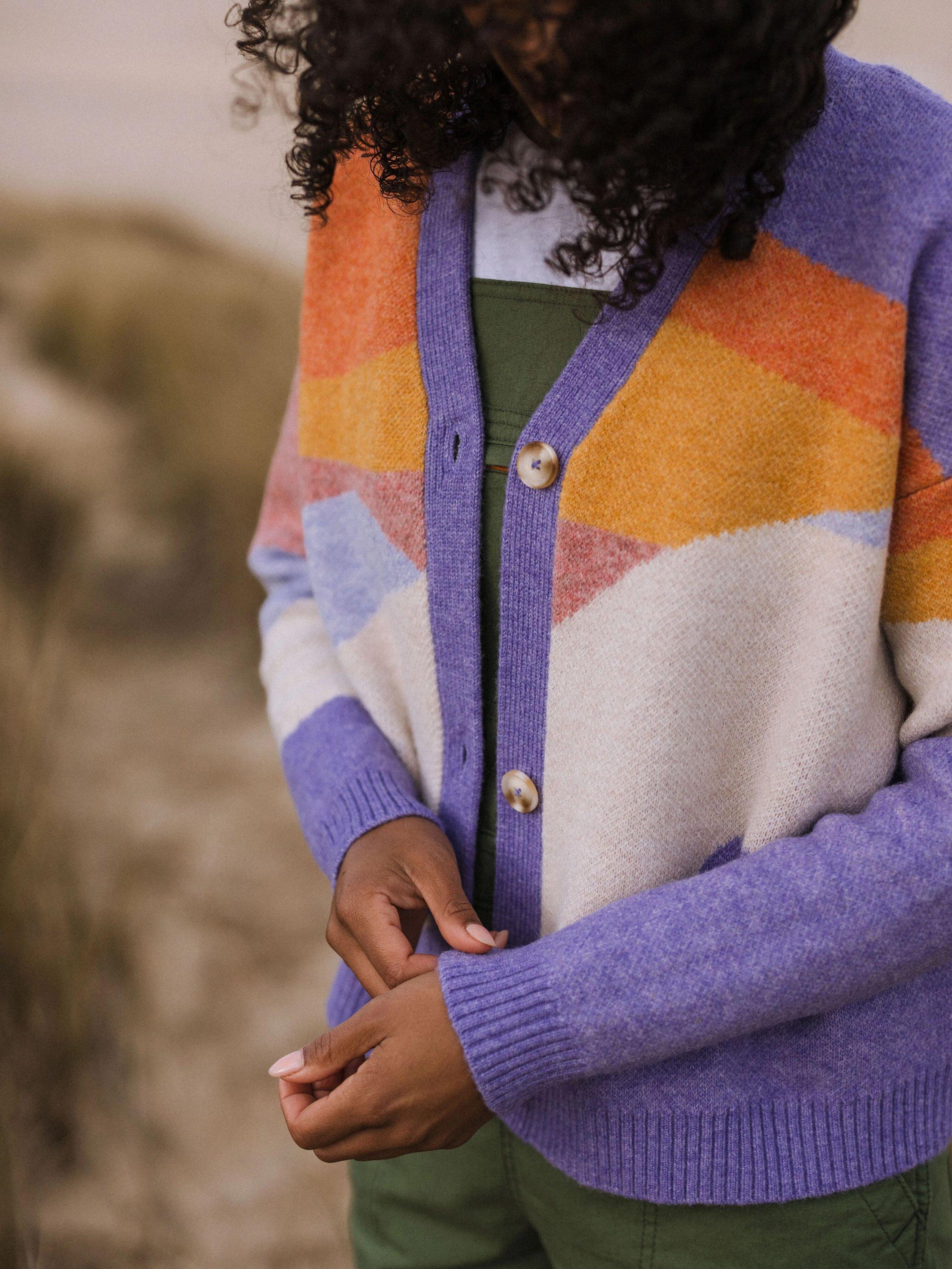 Product image 2 of 7, which shows Passenger Scenic Recycled Knit Cardigan, Sunrise Orange, XL