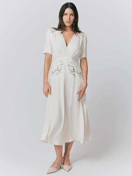 Ghost Maeve Floral Embroidered Dress, Ivory