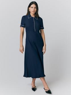 Ghost Sophia Contrast Piping Midi Dress, Navy, Navy