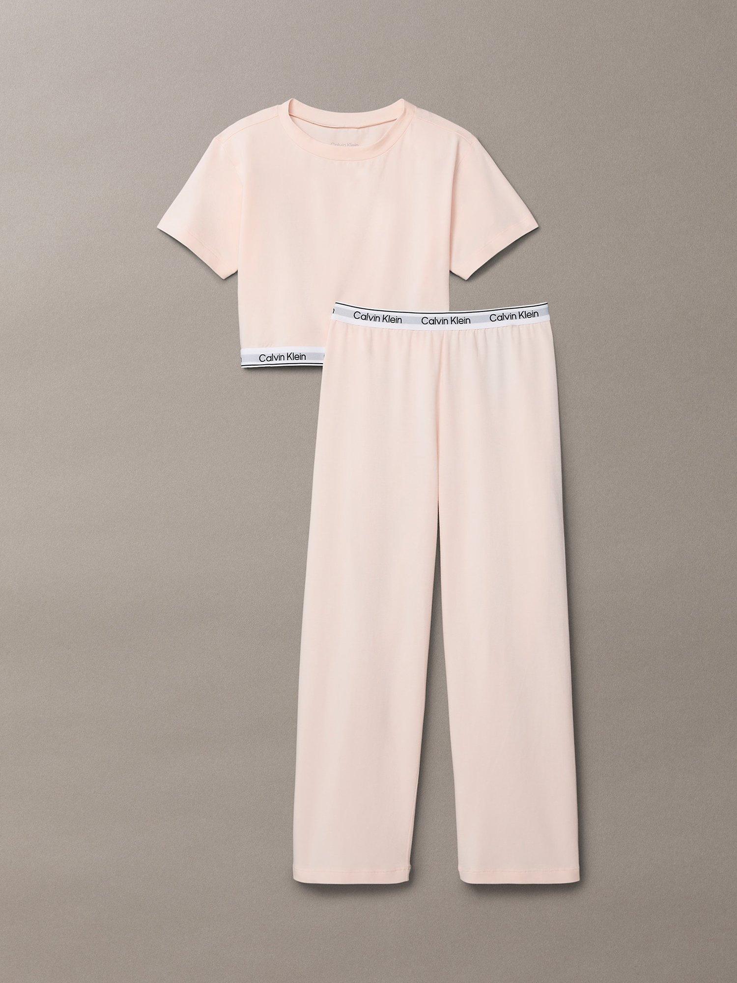 Product image 1 of 2, which shows Calvin Klein Kids' Modern Logo Pyjama Set, Silver Peony, 8-10 years
