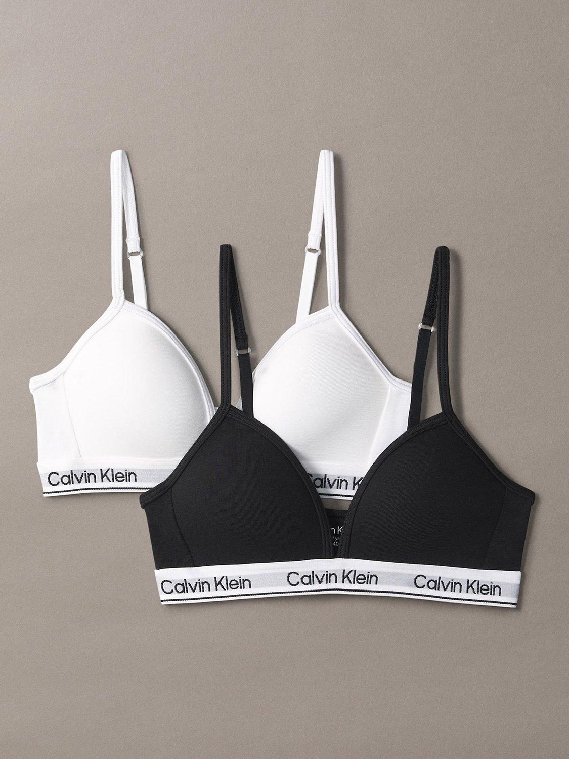 Product image 1 of 1, which shows Calvin Klein Kids' Modern Cotton Triangle Bras, Pack of 2, Black/White, 8-10 years