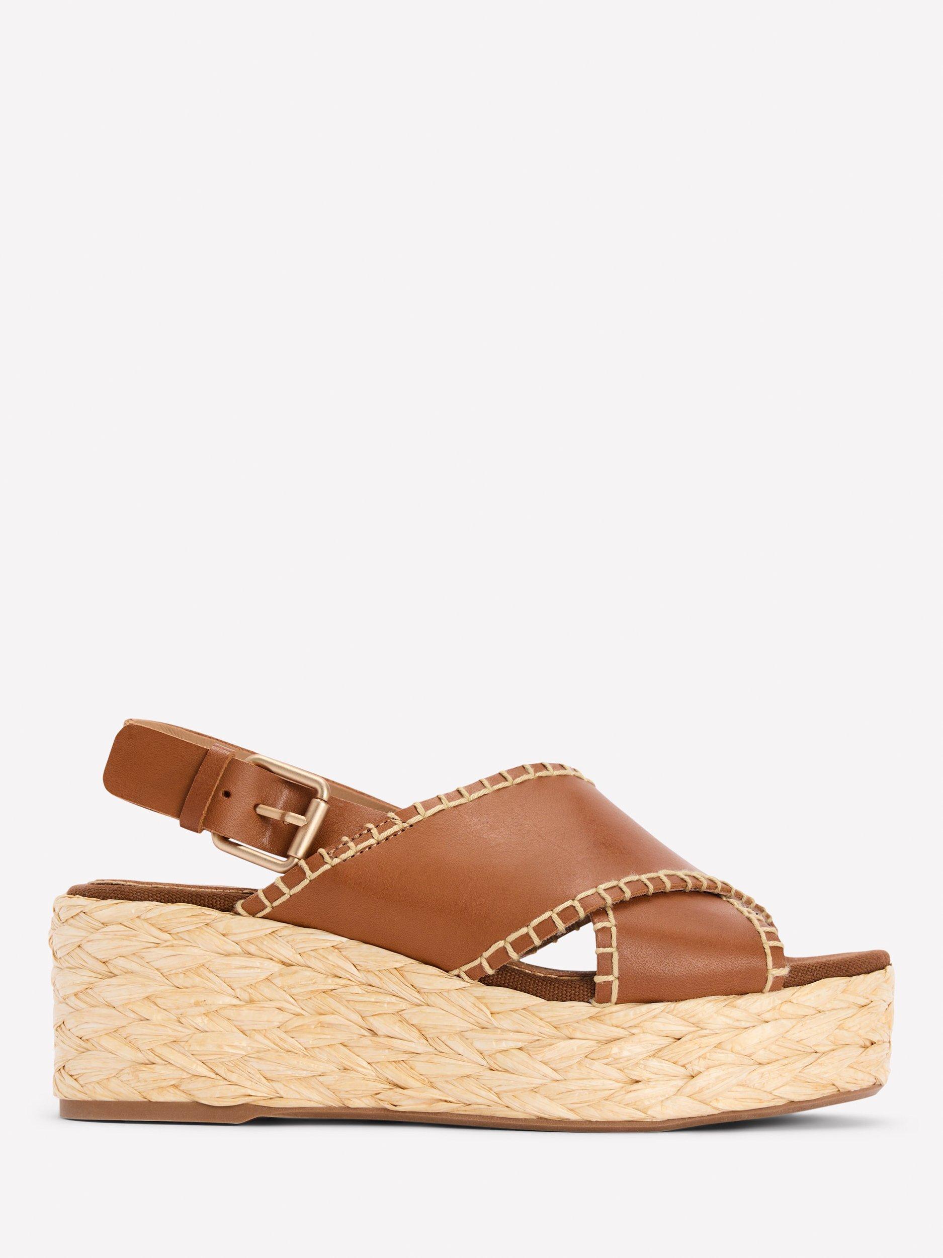 Product image 1 of 5, which shows Boden Leather Cross Strap Espadrille Sandals, Tan, 4