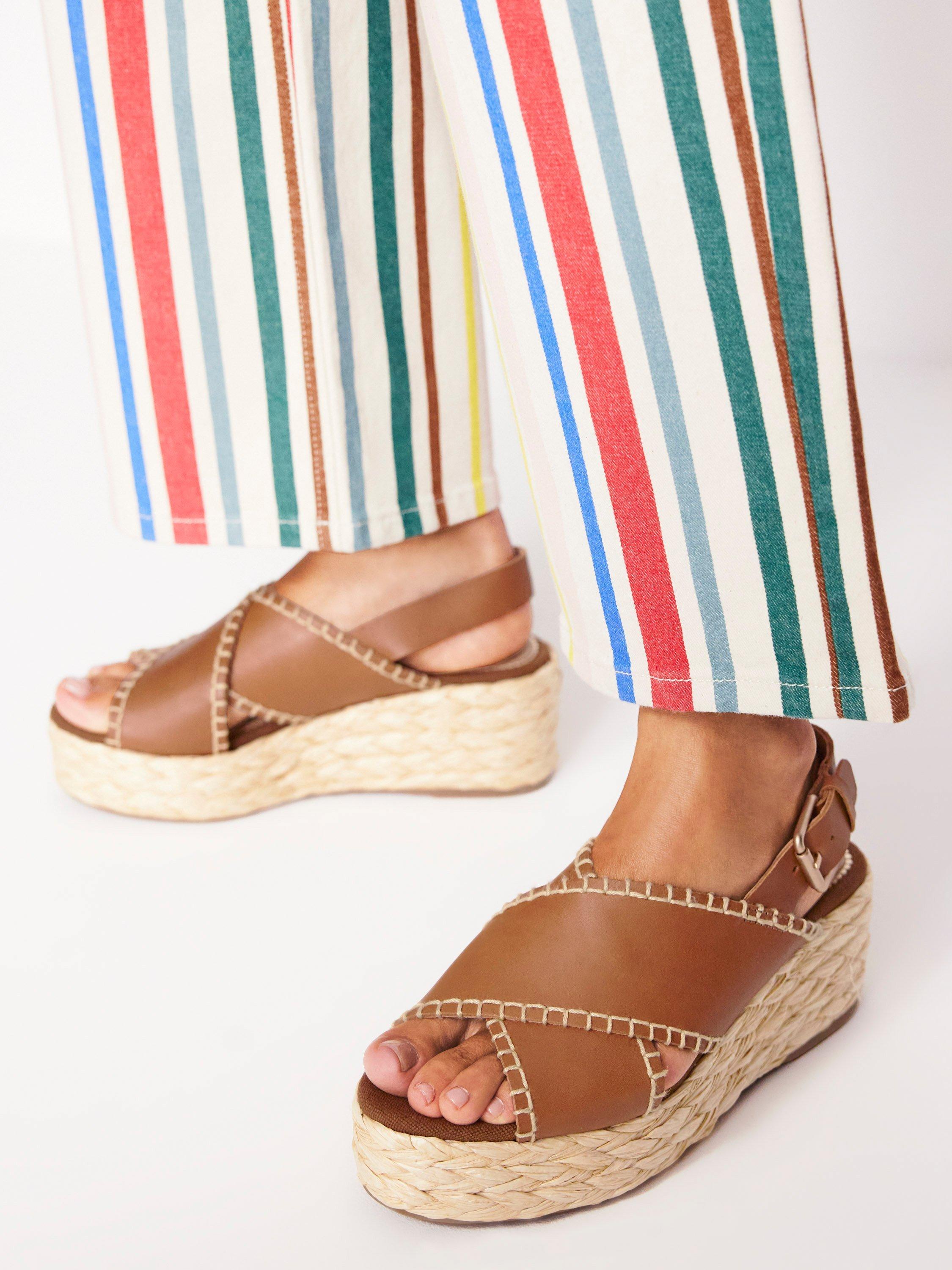 Product image 2 of 5, which shows Boden Leather Cross Strap Espadrille Sandals, Tan, 4