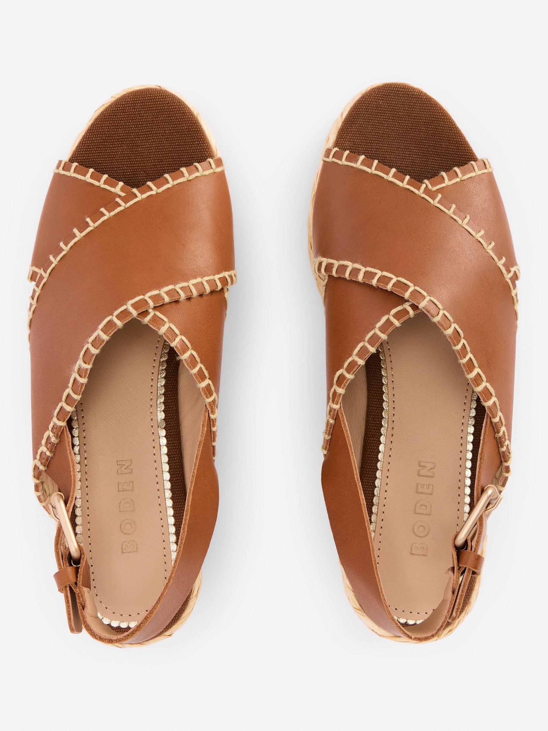 Product image 5 of 5, which shows Boden Leather Cross Strap Espadrille Sandals, Tan, 4