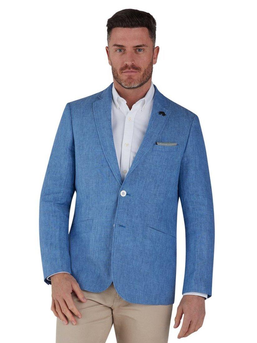 Product image 1 of 9, which shows Raging Bull Linen Blazer, Mid Blue, S