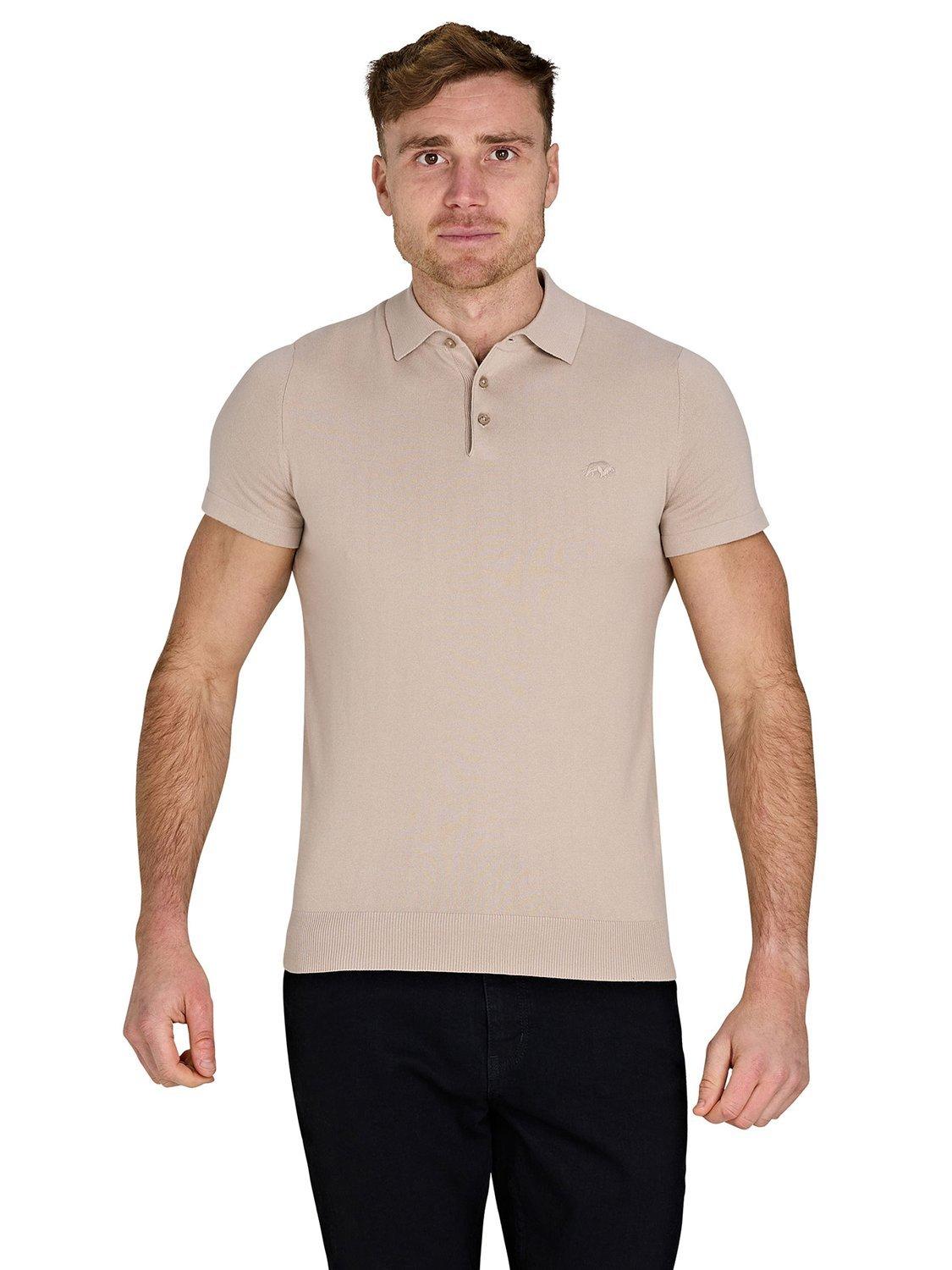 Product image 6 of 6, which shows Raging Bull Short Sleeve Knitted Polo Shirt, Stone, S