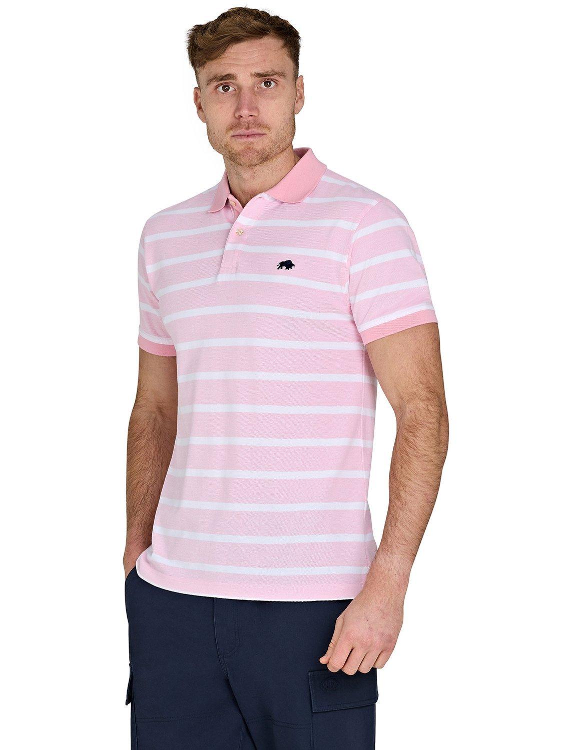 Product image 1 of 7, which shows Raging Bull Birdseye Stripe Pique Polo Shirt, Pink, S