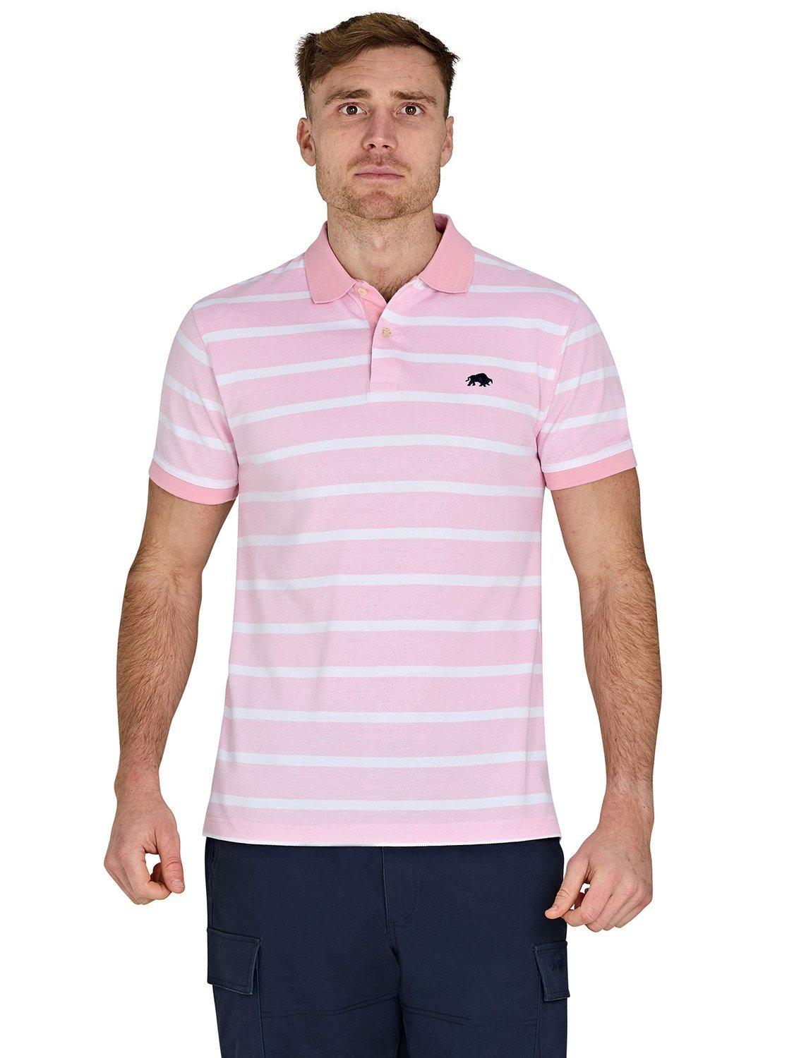 Product image 7 of 7, which shows Raging Bull Birdseye Stripe Pique Polo Shirt, Pink, S