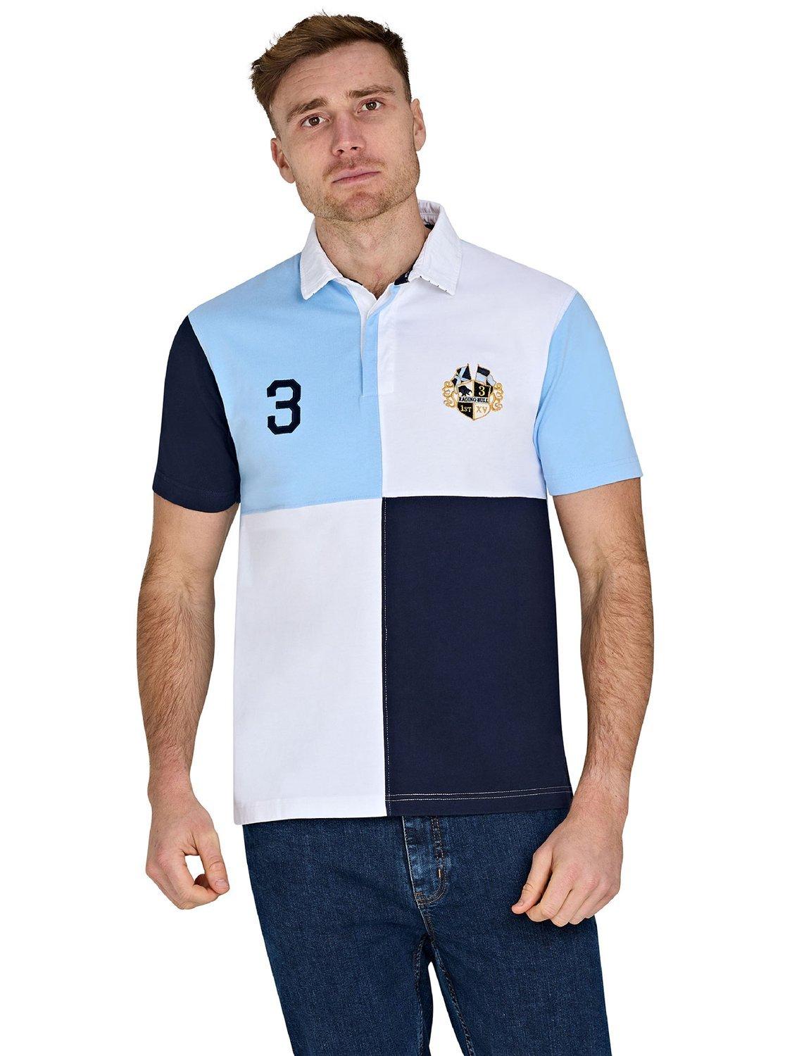 Product image 1 of 8, which shows Raging Bull Harlequin Rugby Shirt, Sky Blue/Multi, S