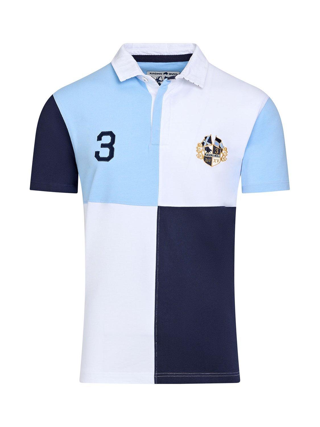 Product image 2 of 8, which shows Raging Bull Harlequin Rugby Shirt, Sky Blue/Multi, S
