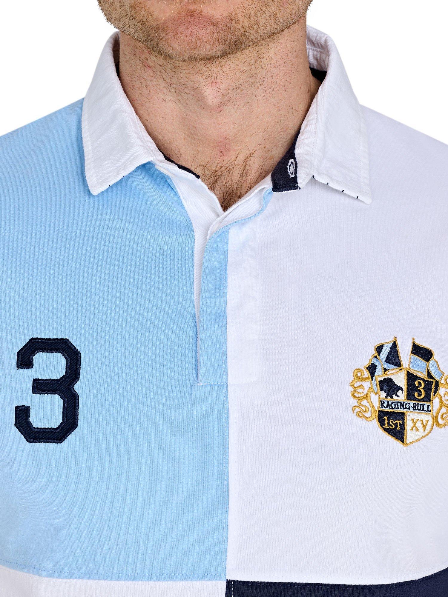 Product image 4 of 8, which shows Raging Bull Harlequin Rugby Shirt, Sky Blue/Multi, S