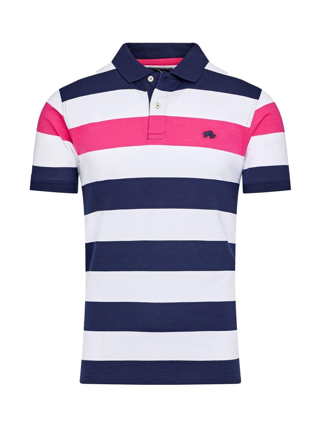 Product image 2 of 7, which shows Raging Bull Cotton Regular Fit Irregular Stripe Polo Shirt, Vivid Pink/Multi, S