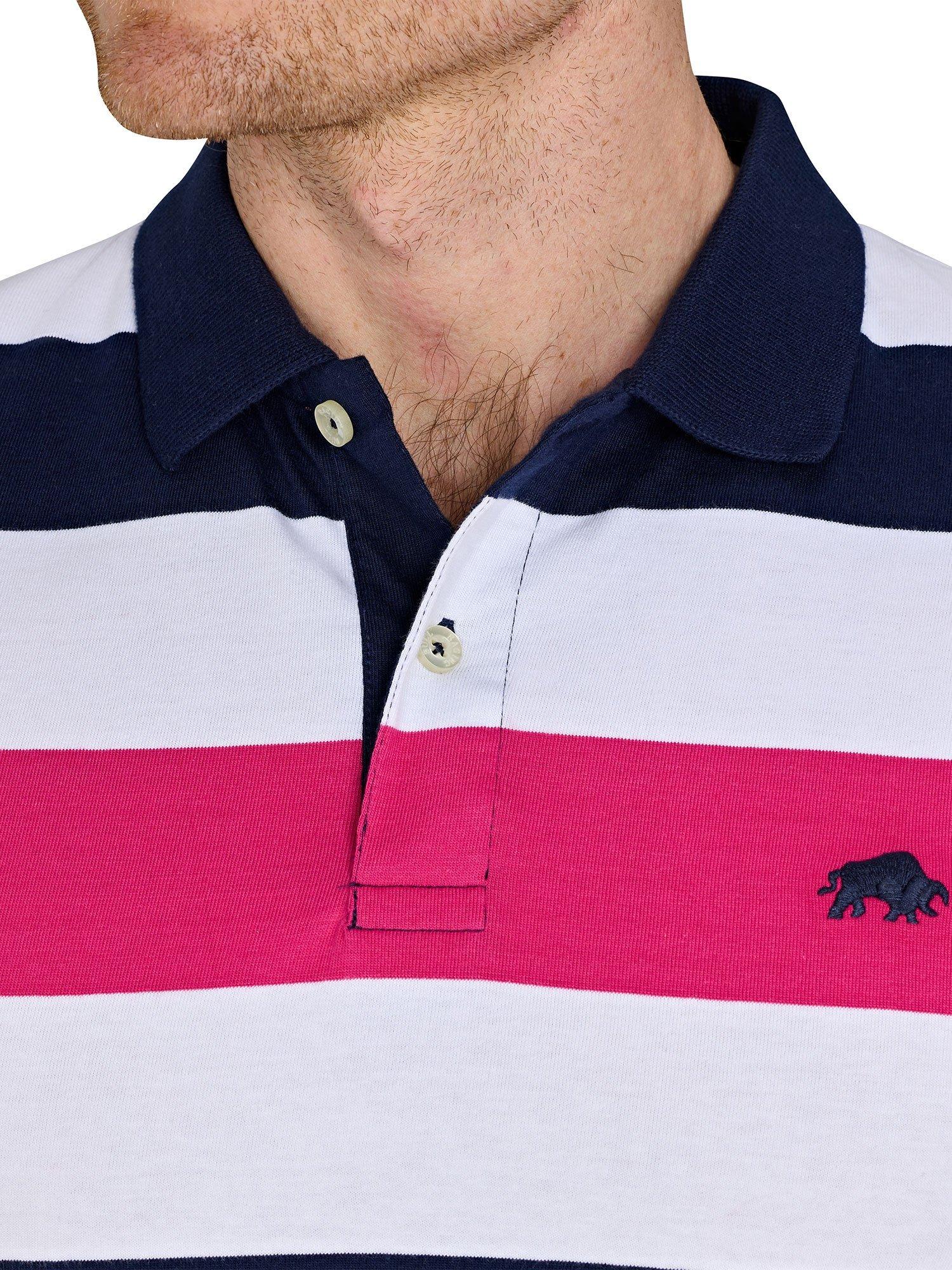 Product image 4 of 7, which shows Raging Bull Cotton Regular Fit Irregular Stripe Polo Shirt, Vivid Pink/Multi, S