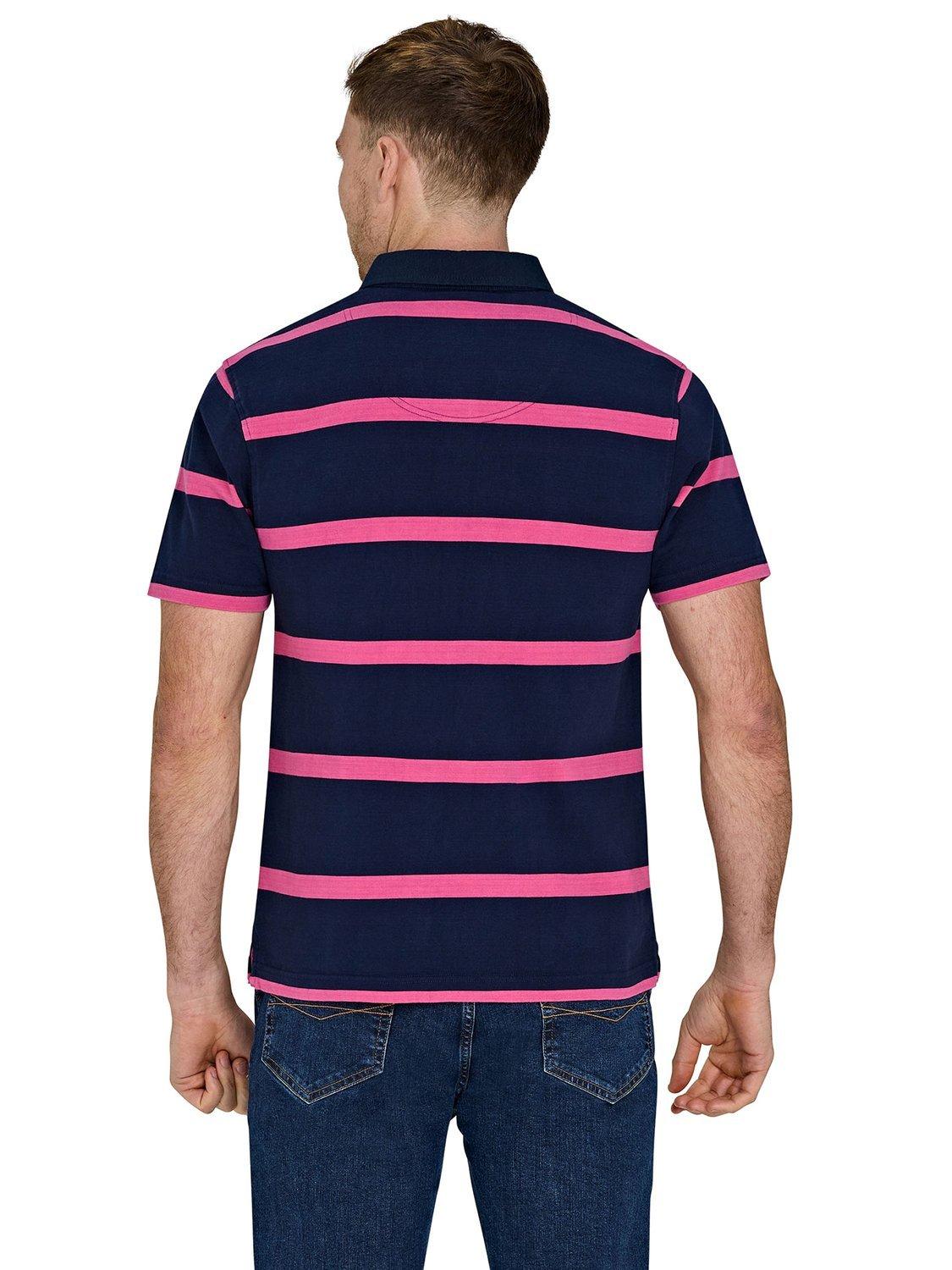 Product image 3 of 7, which shows Raging Bull Short Sleeve Thin Stripe Rugby Shirt, Navy/Fuchsia, S