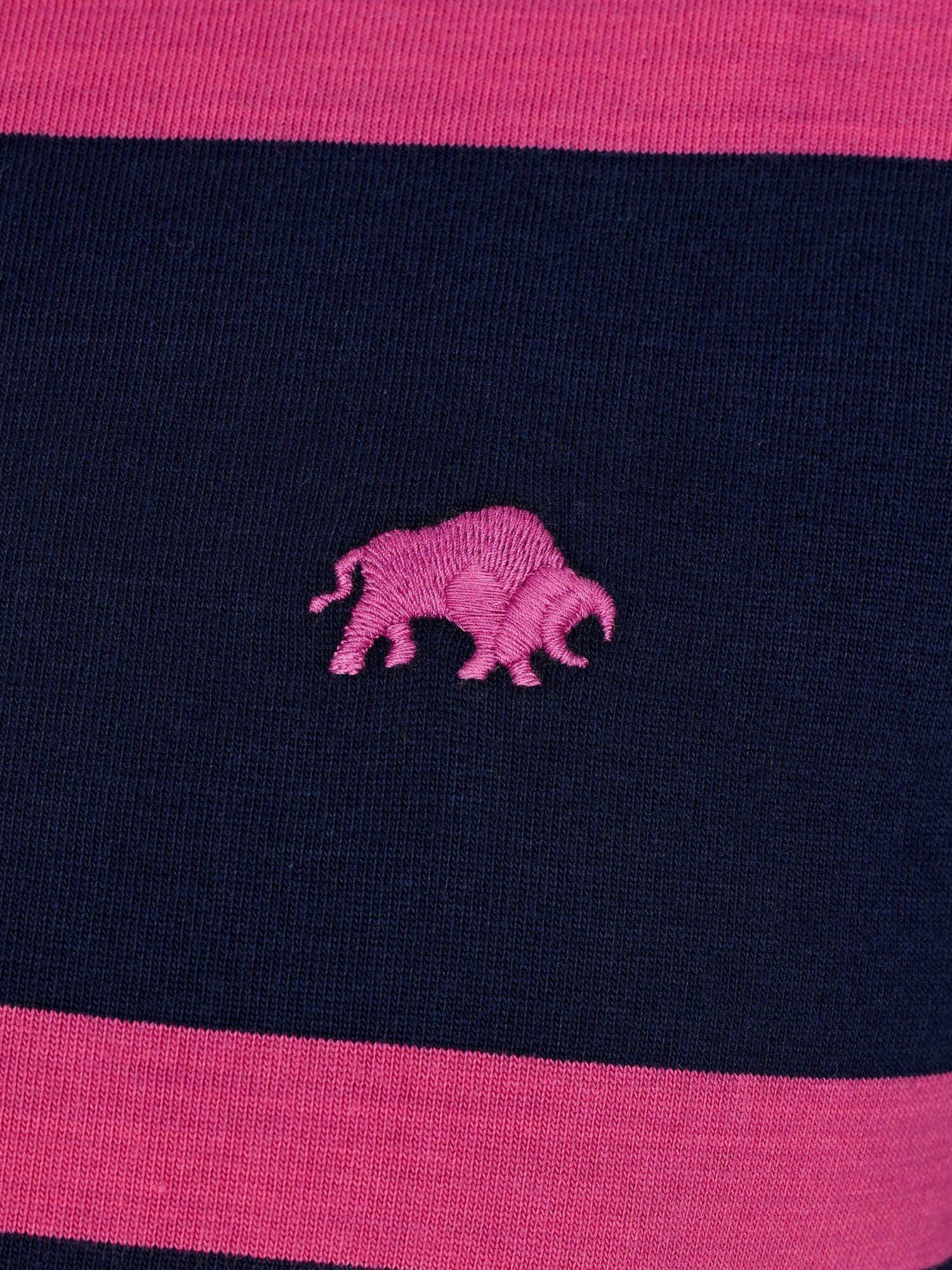 Product image 6 of 7, which shows Raging Bull Short Sleeve Thin Stripe Rugby Shirt, Navy/Fuchsia, S