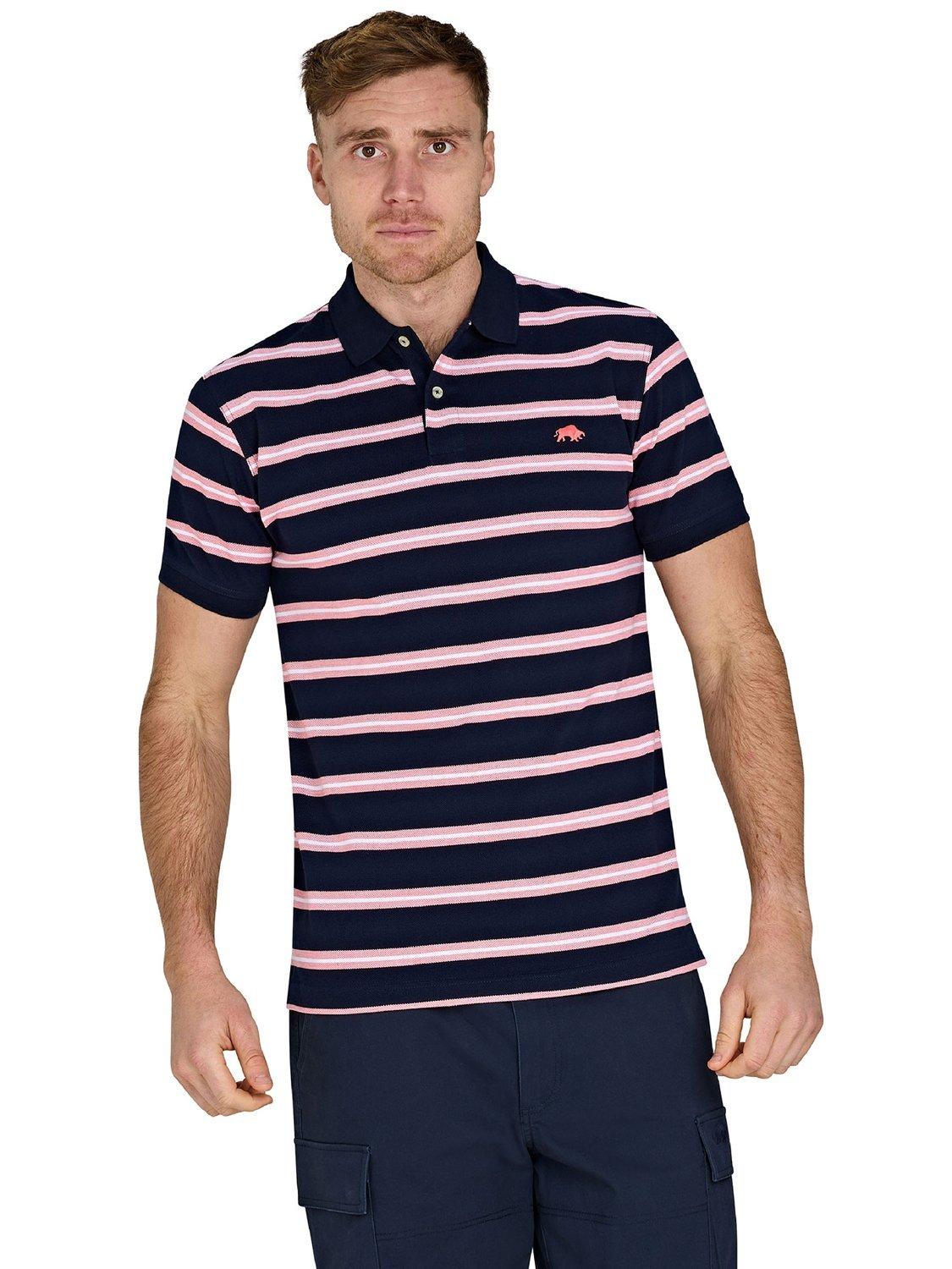 Product image 1 of 7, which shows Raging Bull Classic Triple Stripe Birdseye Polo Shirt, Pink/Multi, S
