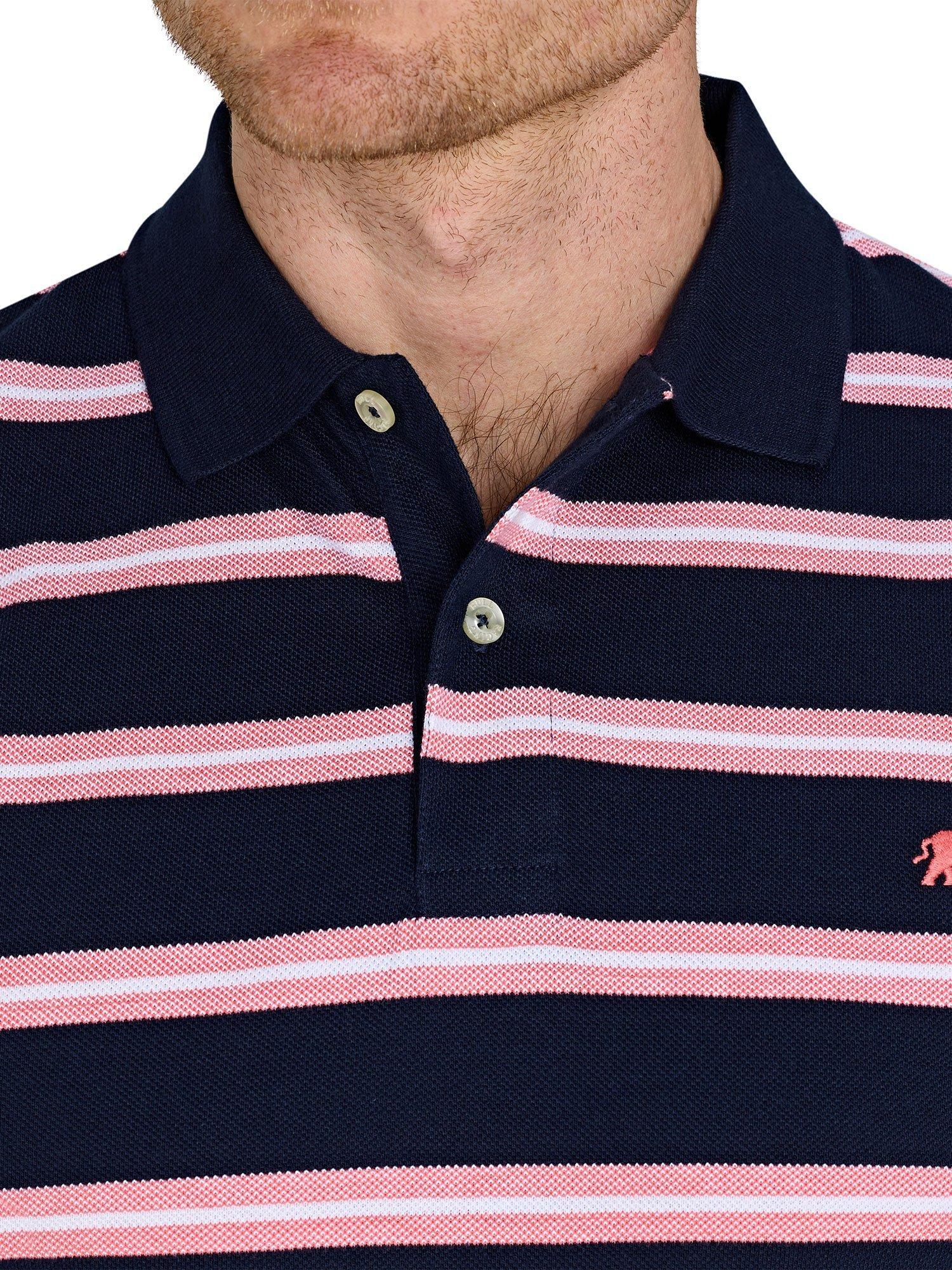 Product image 4 of 7, which shows Raging Bull Classic Triple Stripe Birdseye Polo Shirt, Pink/Multi, S