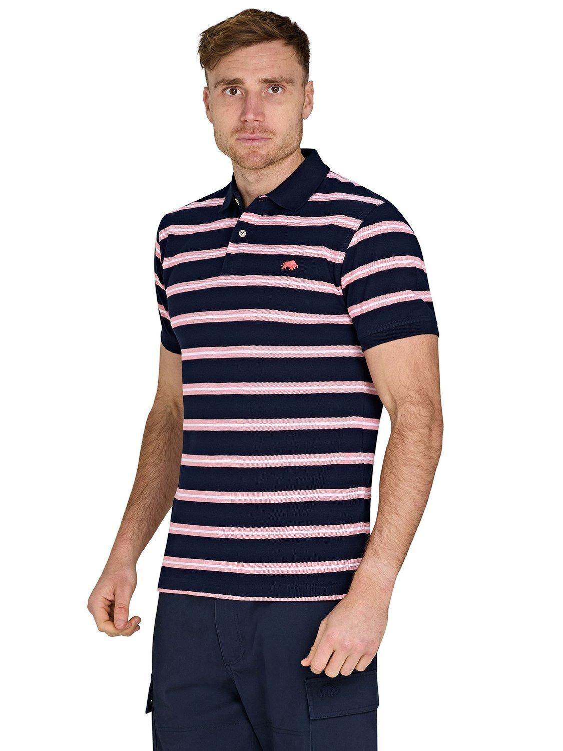Product image 7 of 7, which shows Raging Bull Classic Triple Stripe Birdseye Polo Shirt, Pink/Multi, S