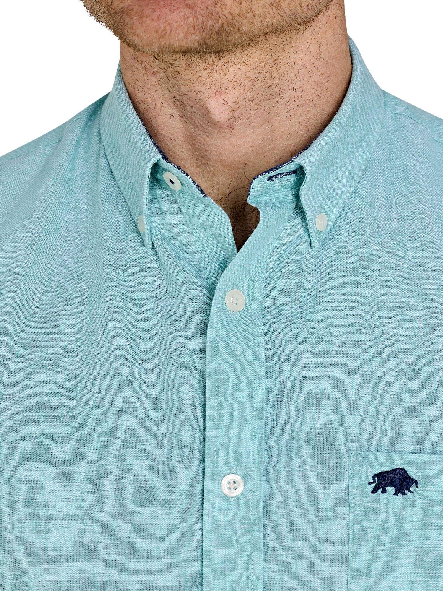 Product image 5 of 8, which shows Raging Bull Classic Short Sleeve Linen Blend Shirt, Apple Green, S
