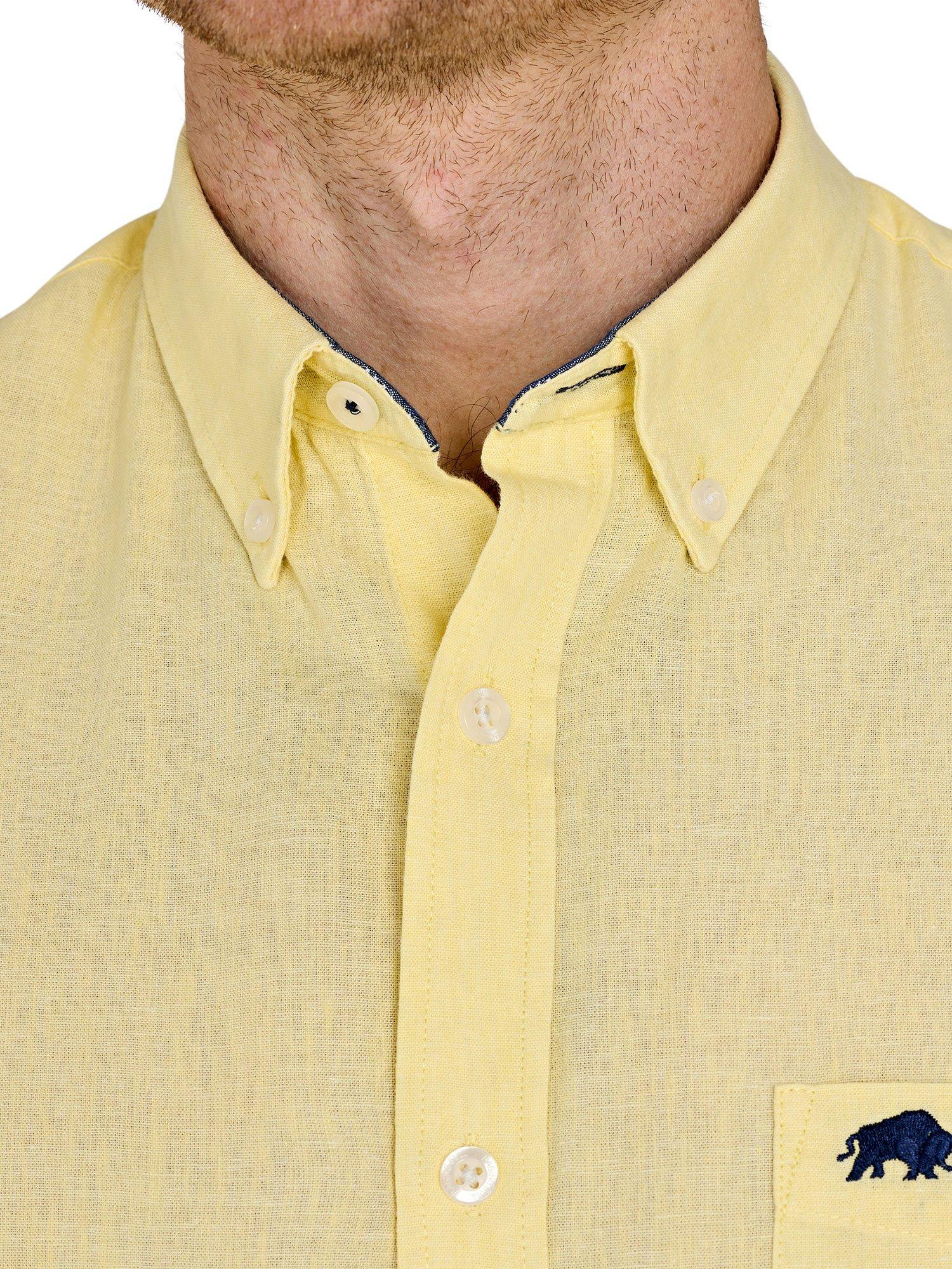 Product image 4 of 8, which shows Raging Bull Classic Short Sleeve Linen Blend Shirt, Lemon, S