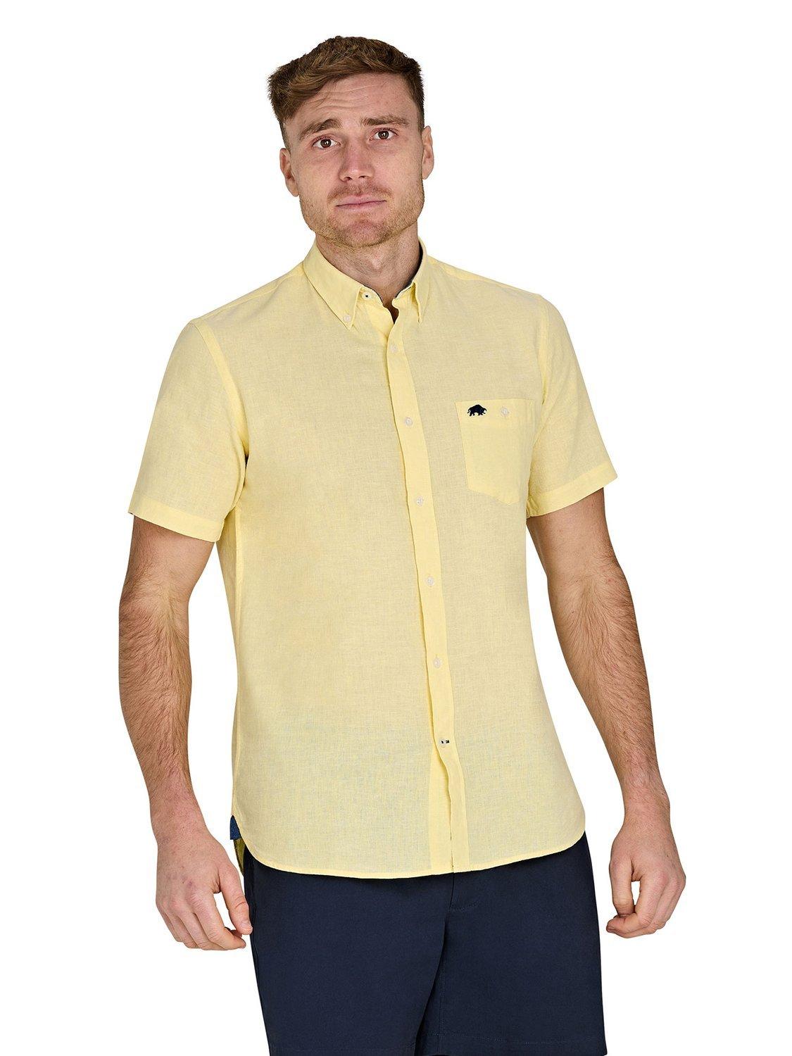 Product image 8 of 8, which shows Raging Bull Classic Short Sleeve Linen Blend Shirt, Lemon, S