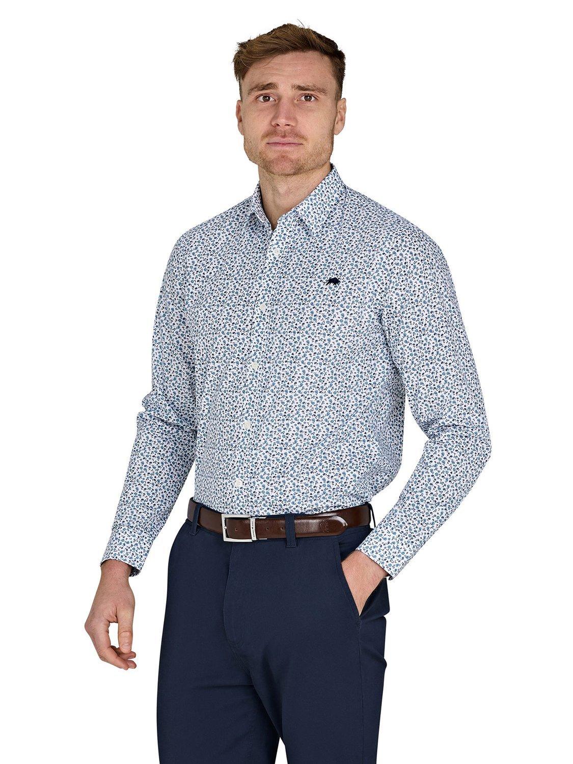Product image 1 of 6, which shows Raging Bull Cotton Regular Fit Floral Shirt, Sky Blue, S
