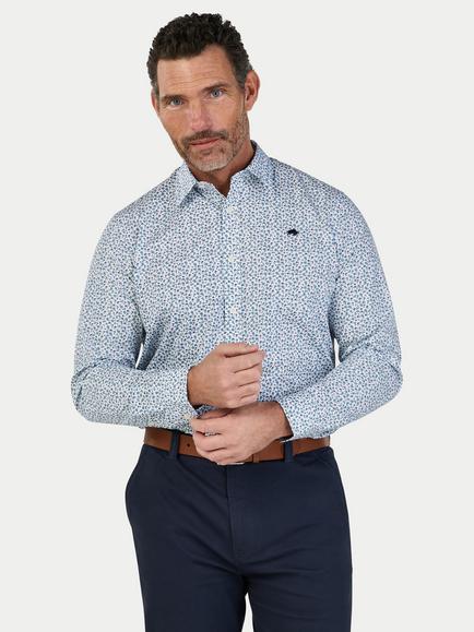 Raging Bull Cotton Regular Fit Floral Shirt, Sky Blue, Sky Blue