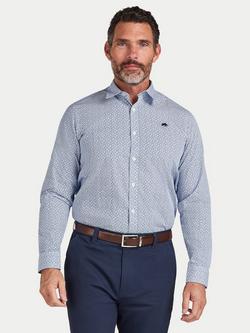 Raging Bull Cotton Regular Fit Geometric Shirt, White/Multi, White/Multi