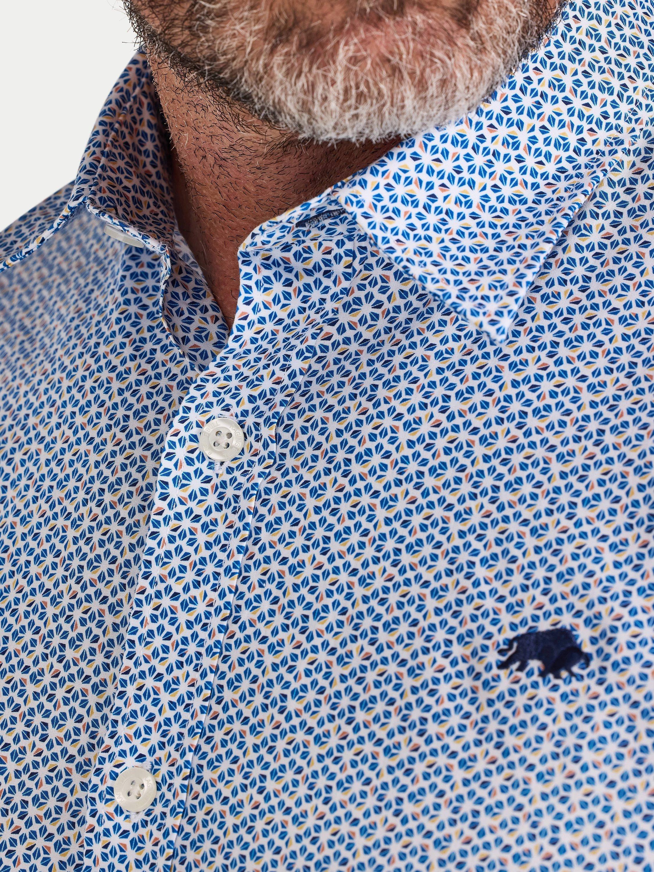 Product image 7 of 8, which shows Raging Bull Cotton Regular Fit Geometric Shirt, White/Multi, S