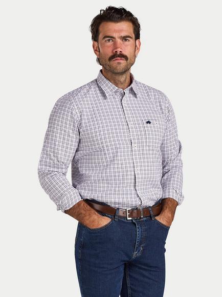 Raging Bull Cotton Regular Fit Check Shirt, Purple/Multi, Purple/Multi