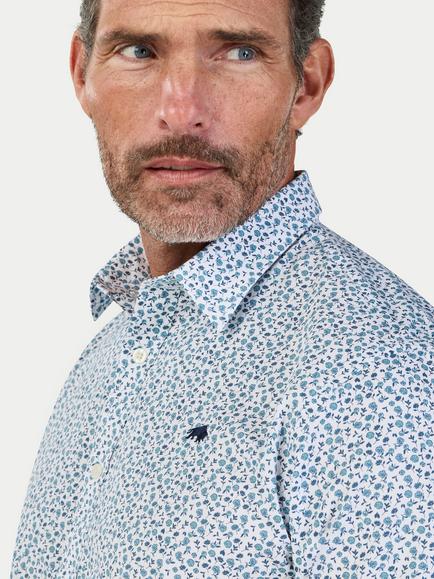 Raging Bull Cotton Regular Fit Floral Shirt, Sky Blue/Multi - view 2, Sky Blue/Multi