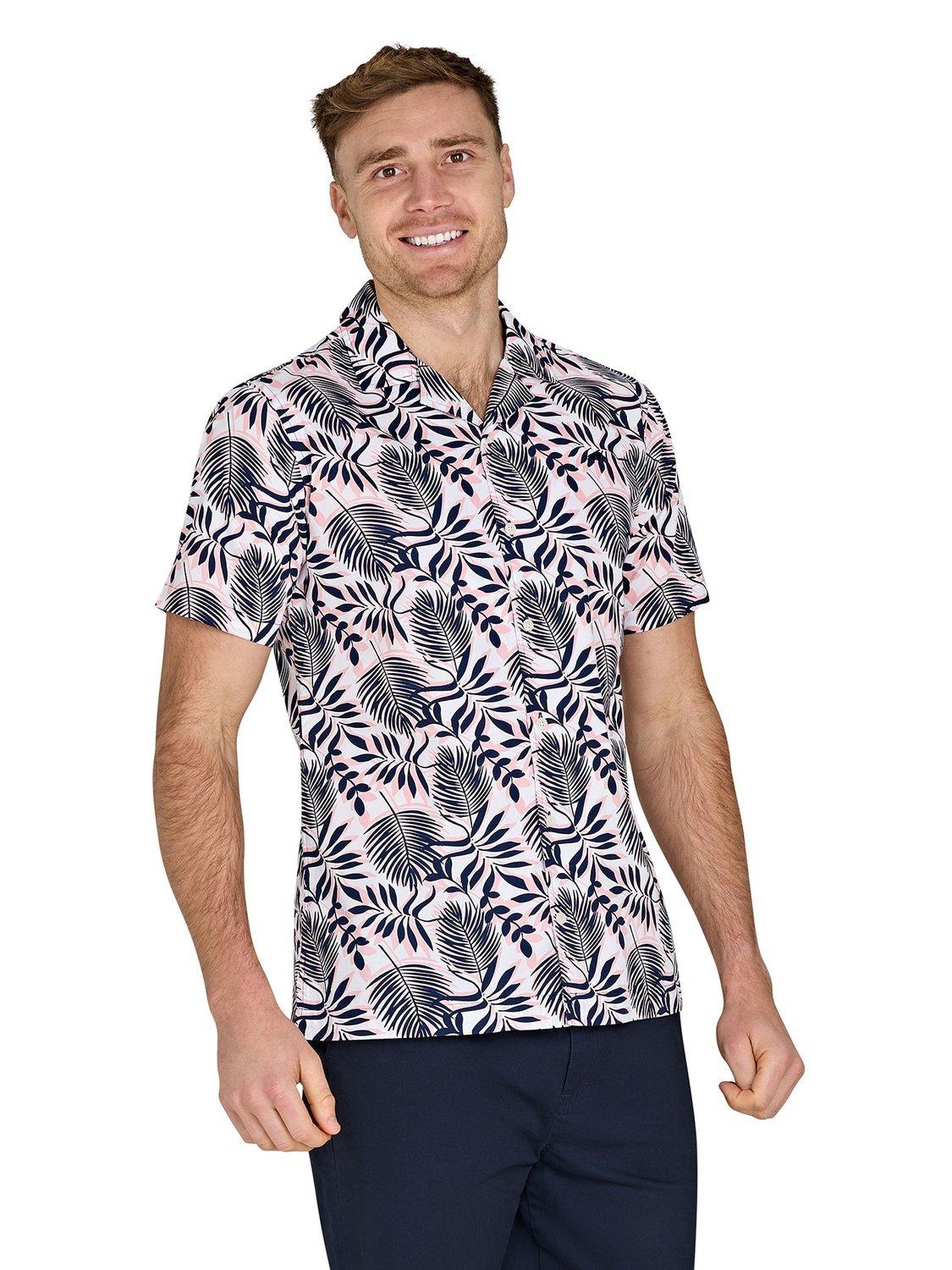 Product image 8 of 8, which shows Raging Bull Cotton Regular Fit Palm Leaf Print Shirt, Navy/Multi, S