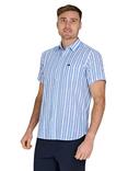 Raging Bull Cotton Regular Fit Multi Stripe Cotton Linen Look Shirt, Mid Blue/Multi