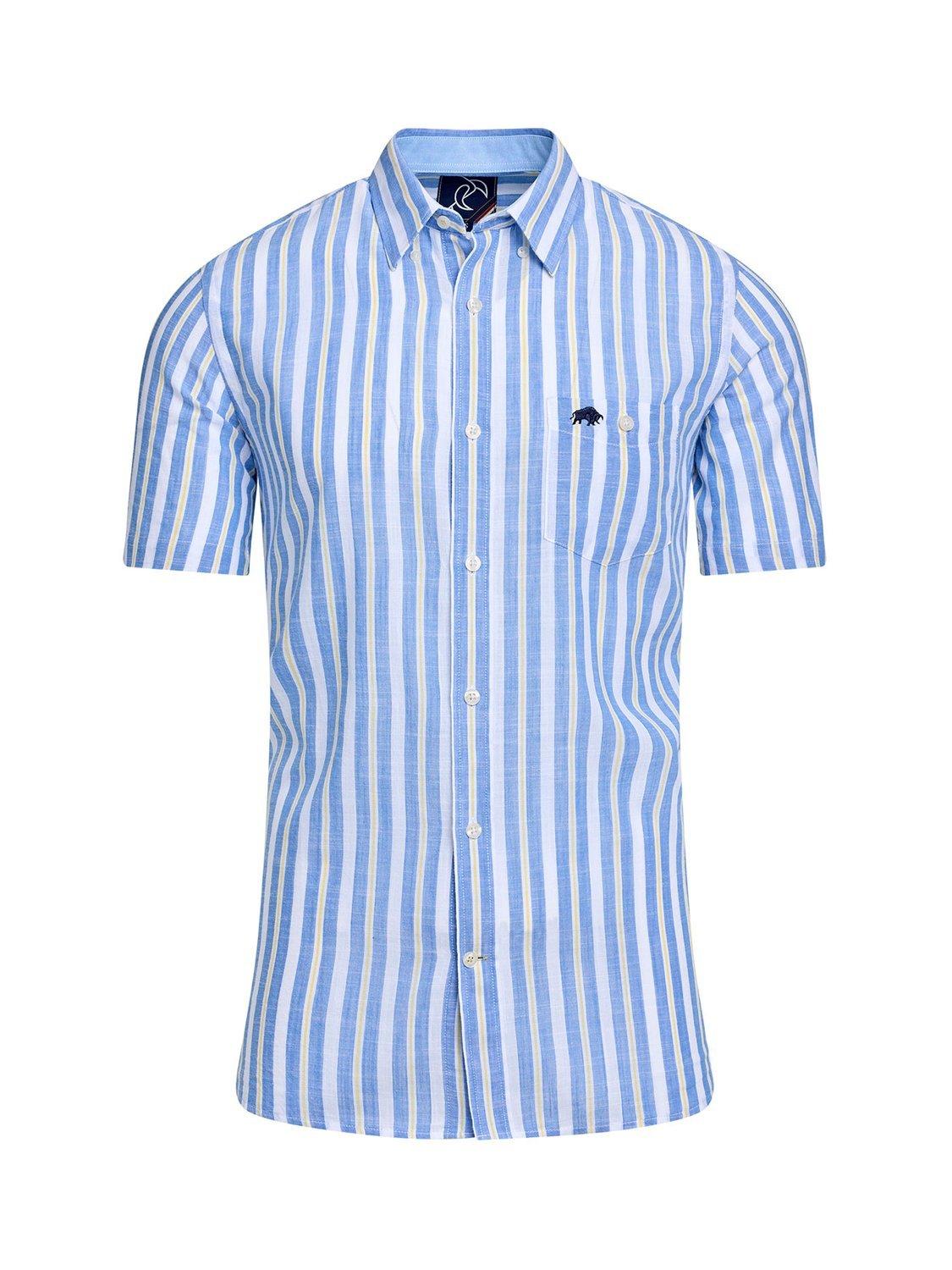 Product image 2 of 7, which shows Raging Bull Cotton Regular Fit Multi Stripe Cotton Linen Look Shirt, Mid Blue/Multi, S