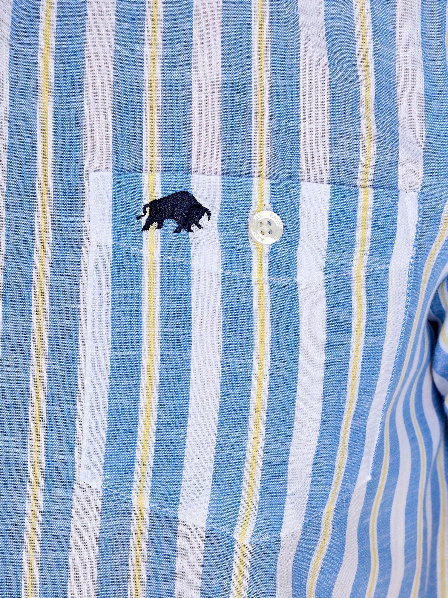 Product image 5 of 7, which shows Raging Bull Cotton Regular Fit Multi Stripe Cotton Linen Look Shirt, Mid Blue/Multi, S