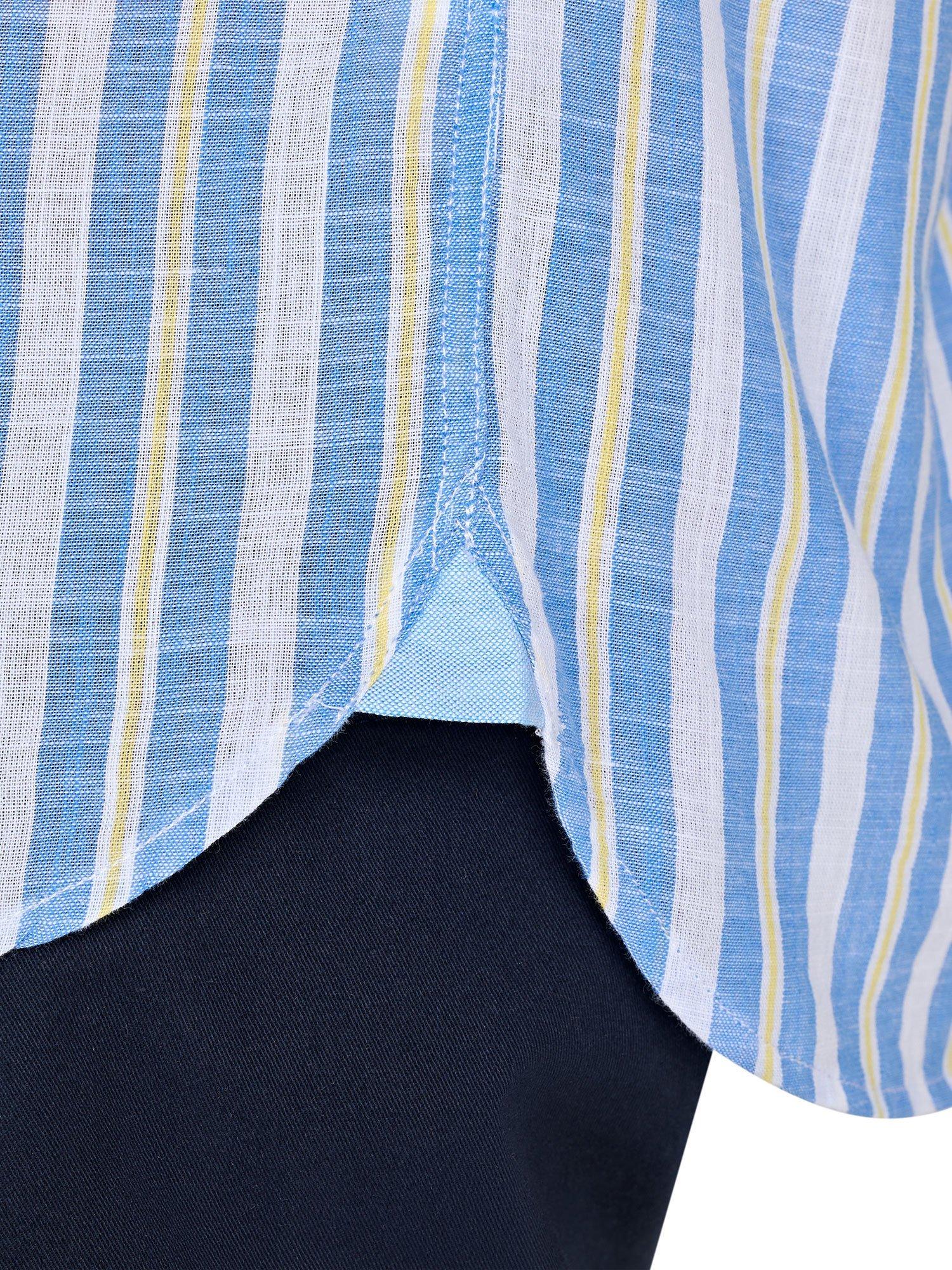 Product image 6 of 7, which shows Raging Bull Cotton Regular Fit Multi Stripe Cotton Linen Look Shirt, Mid Blue/Multi, S