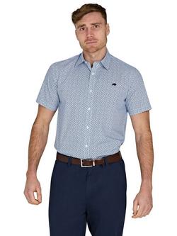 Raging Bull Cotton Short Sleeve Pentagon Pattern Poplin Shirt, White, White