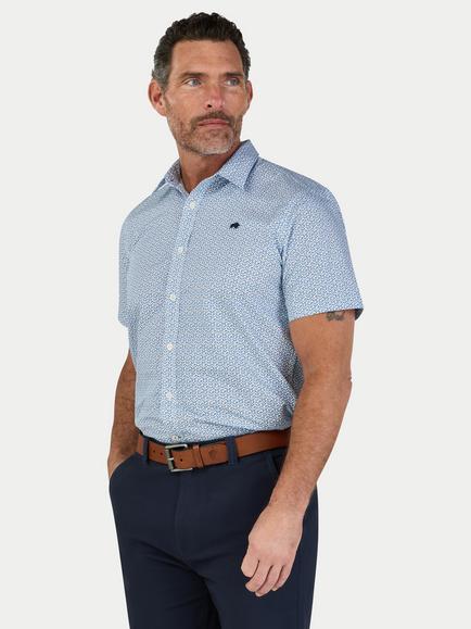 Raging Bull Cotton Short Sleeve Pentagon Pattern Poplin Shirt, White, White
