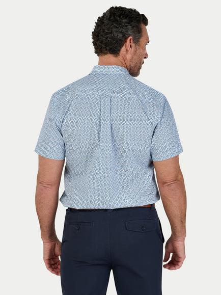 Raging Bull Cotton Short Sleeve Pentagon Pattern Poplin Shirt, White - view 2, White