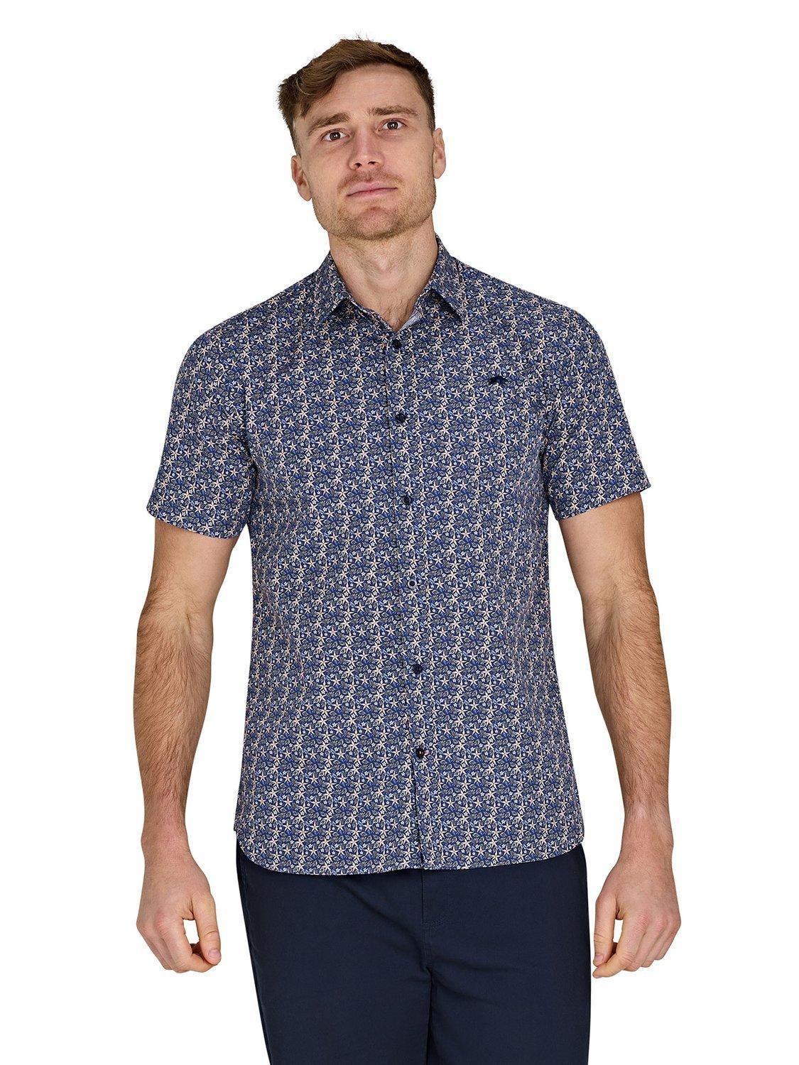 Product image 1 of 8, which shows Raging Bull Cotton Regular Fit Tropical Print Shirt, Navy/Multi, S