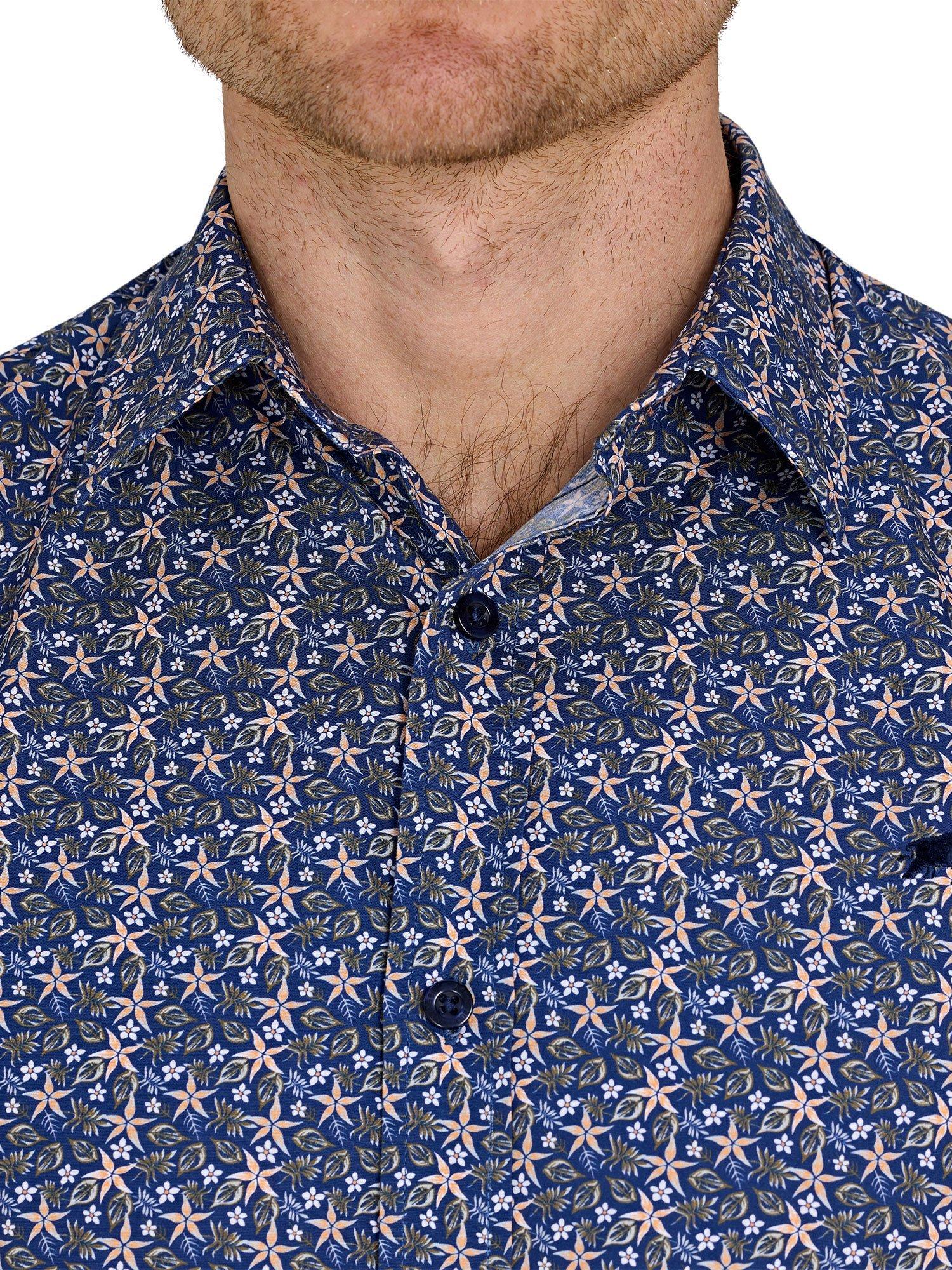 Product image 4 of 8, which shows Raging Bull Cotton Regular Fit Tropical Print Shirt, Navy/Multi, S