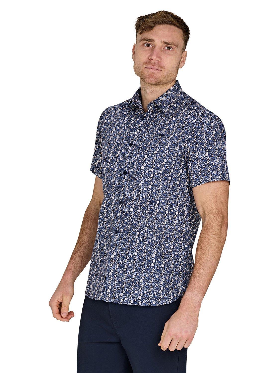 Product image 8 of 8, which shows Raging Bull Cotton Regular Fit Tropical Print Shirt, Navy/Multi, S