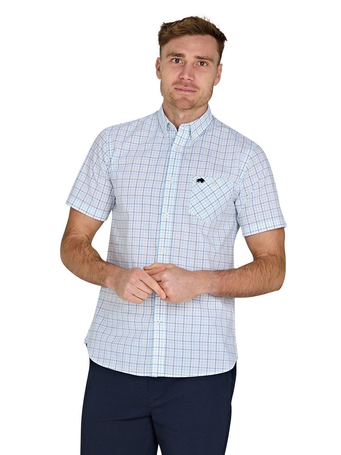 Product image 1 of 7, which shows Raging Bull Cotton Short Sleeve Window Pane Shirt, White/Multi, S