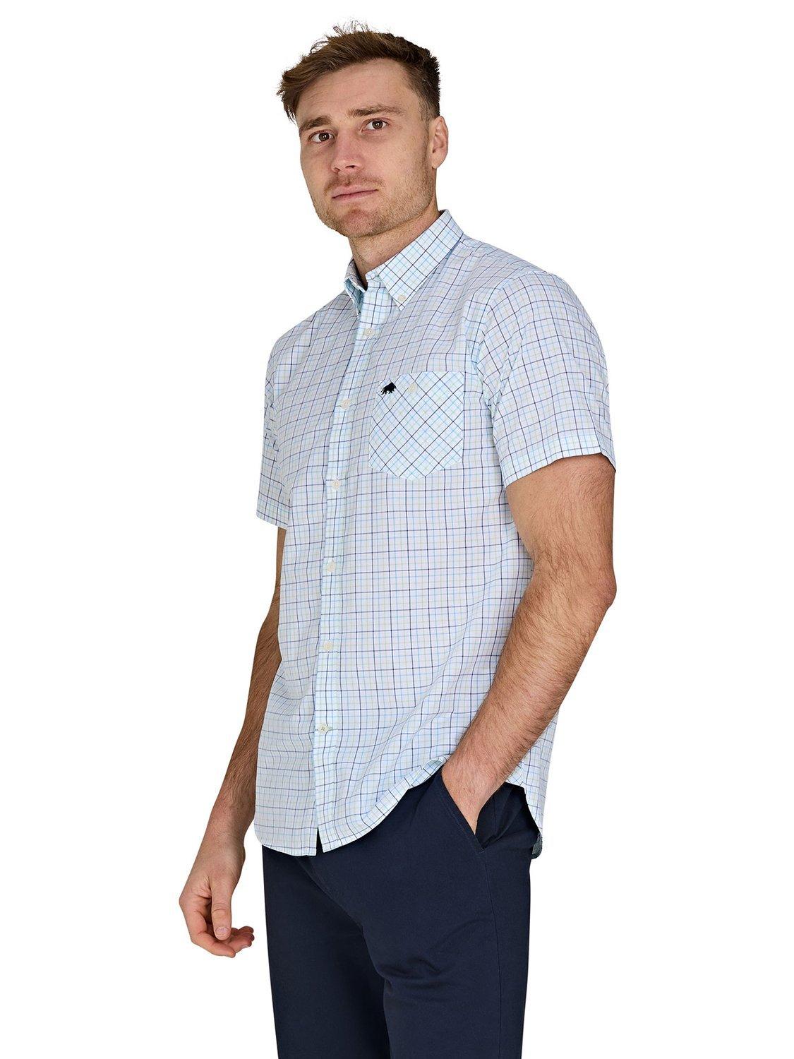 Product image 7 of 7, which shows Raging Bull Cotton Short Sleeve Window Pane Shirt, White/Multi, S